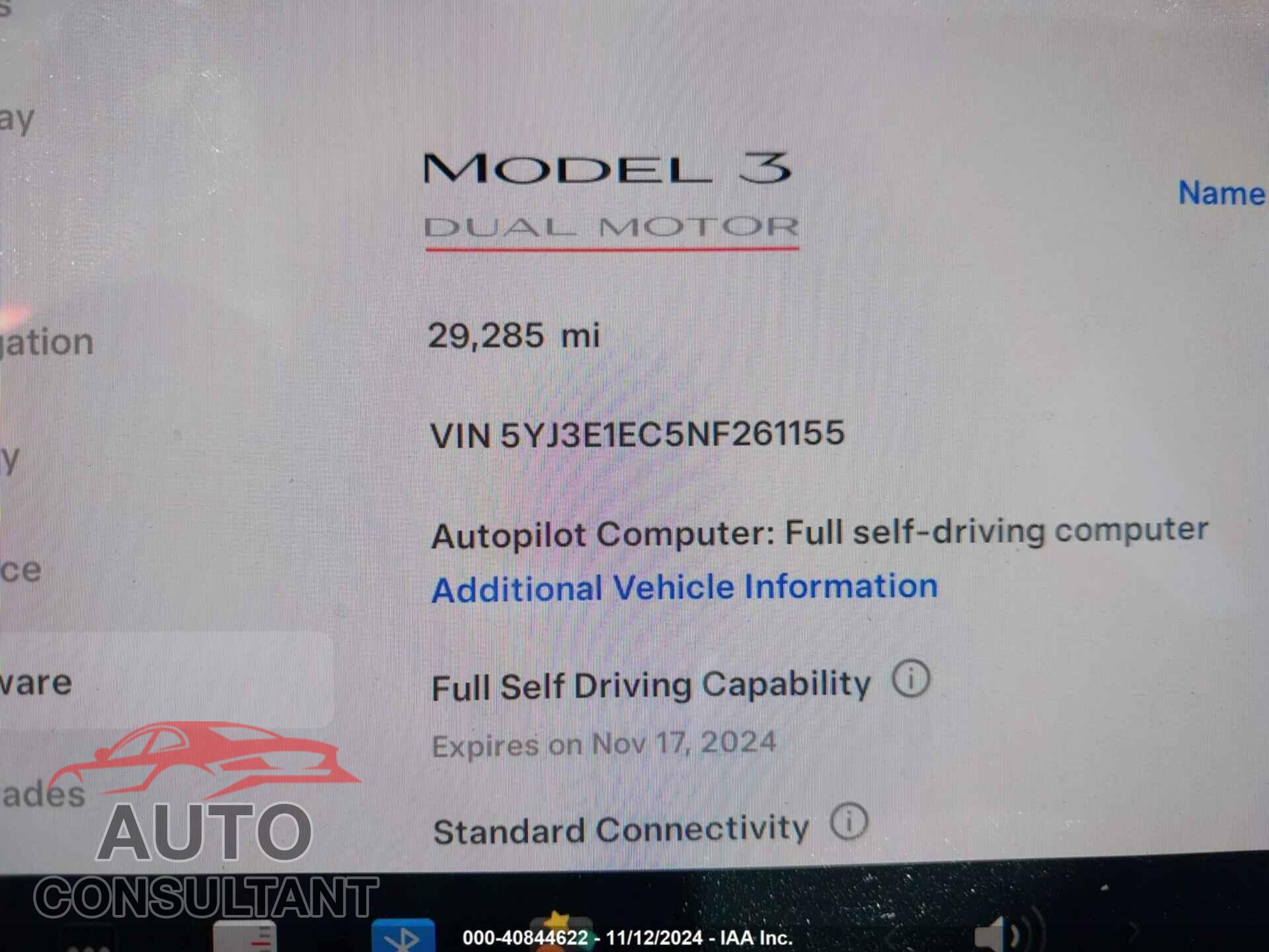 TESLA MODEL 3 2022 - 5YJ3E1EC5NF261155