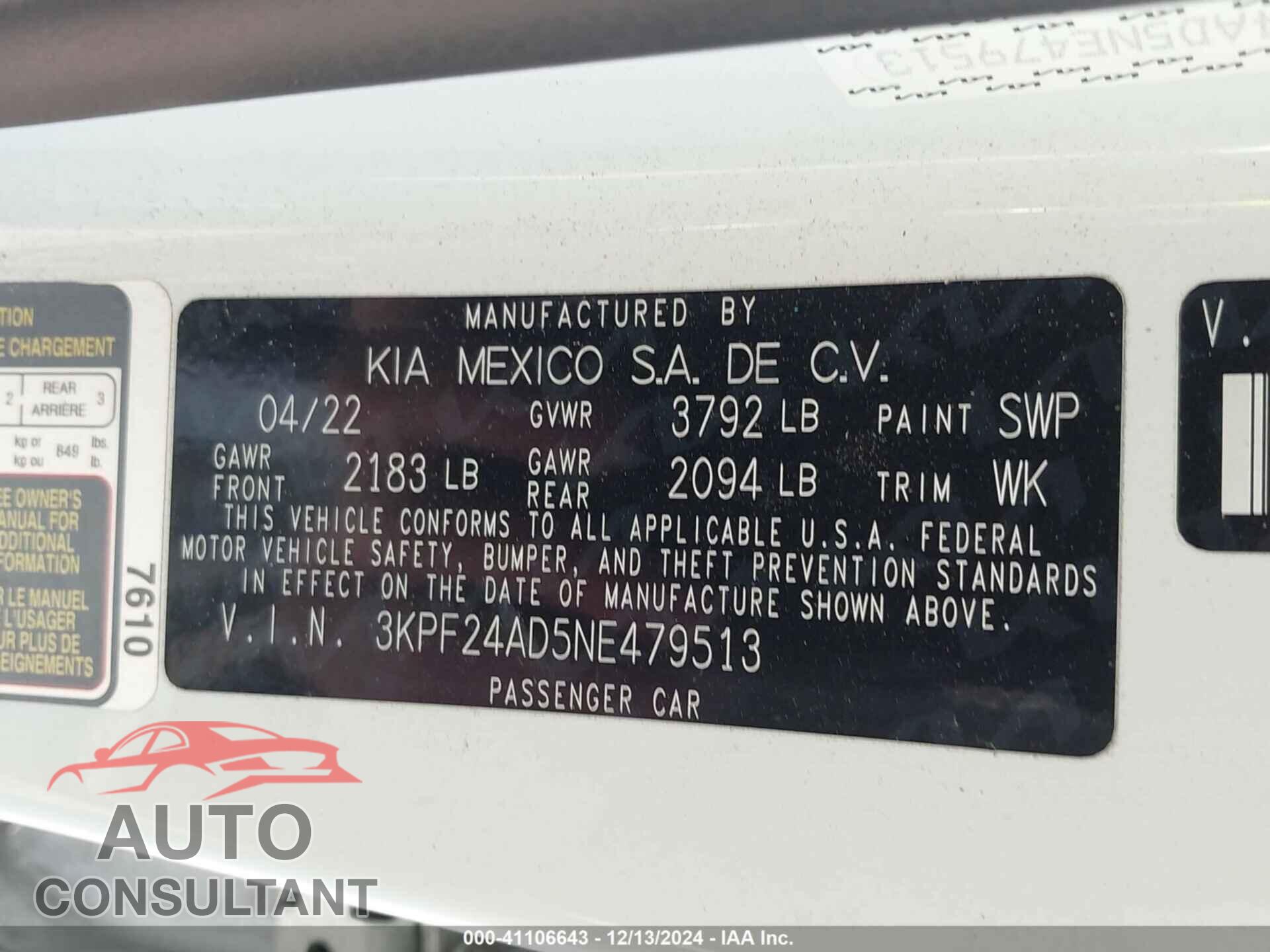 KIA FORTE 2022 - 3KPF24AD5NE479513