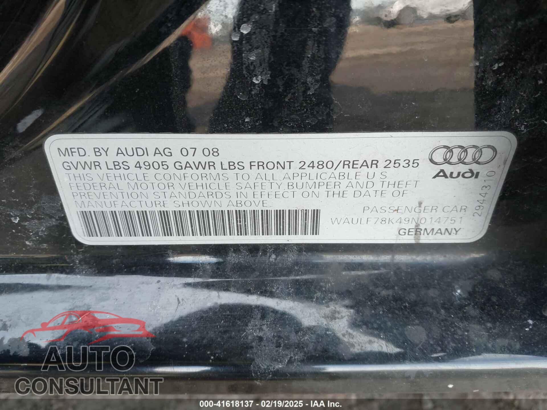 AUDI A4 2009 - WAULF78K49N014751