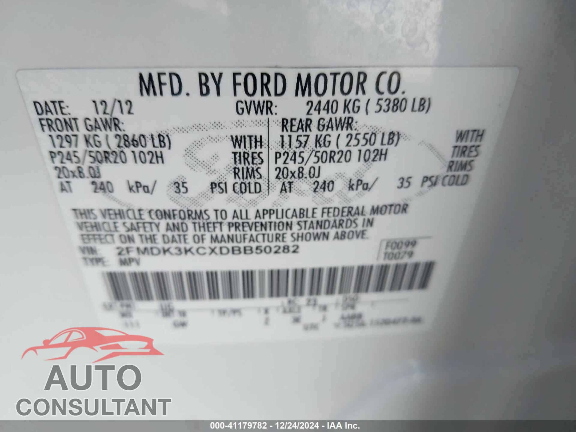 FORD EDGE 2013 - 2FMDK3KCXDBB50282