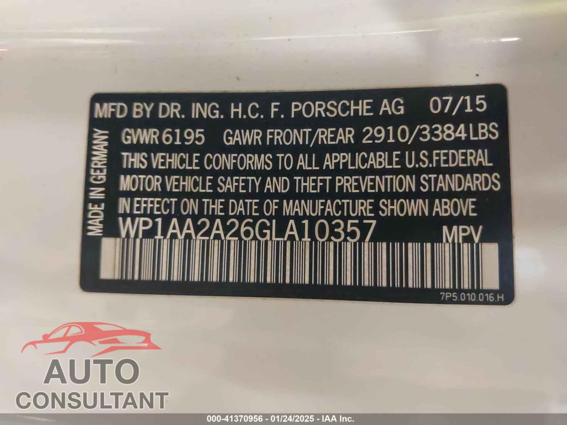 PORSCHE CAYENNE 2016 - WP1AA2A26GLA10357