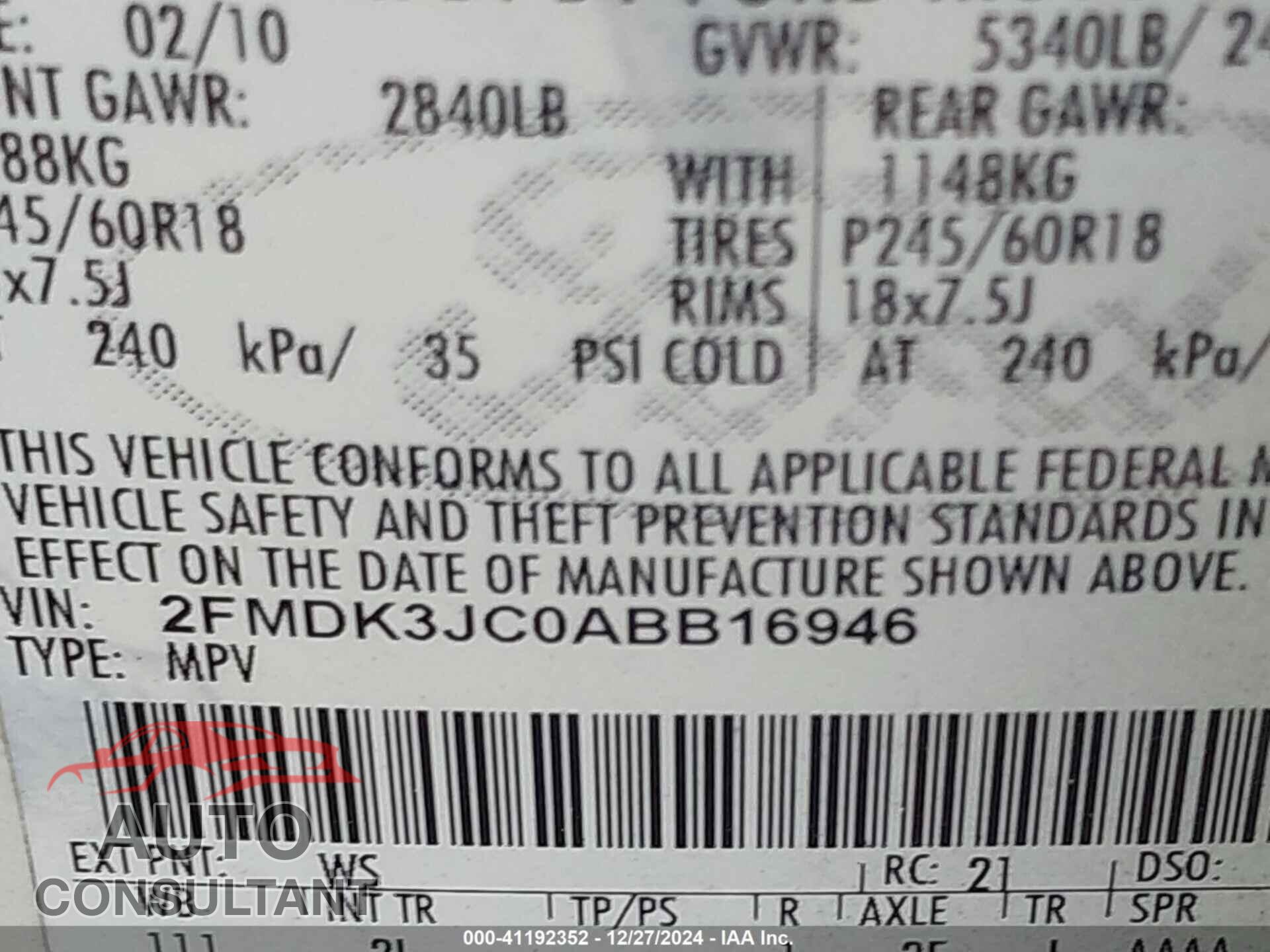 FORD EDGE 2010 - 2FMDK3JC0ABB16946