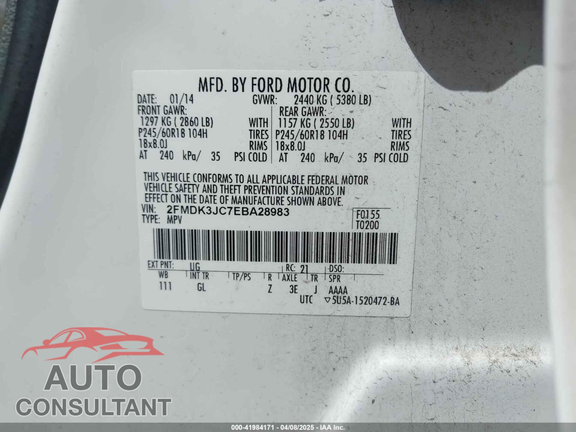 FORD EDGE 2014 - 2FMDK3JC7EBA28983