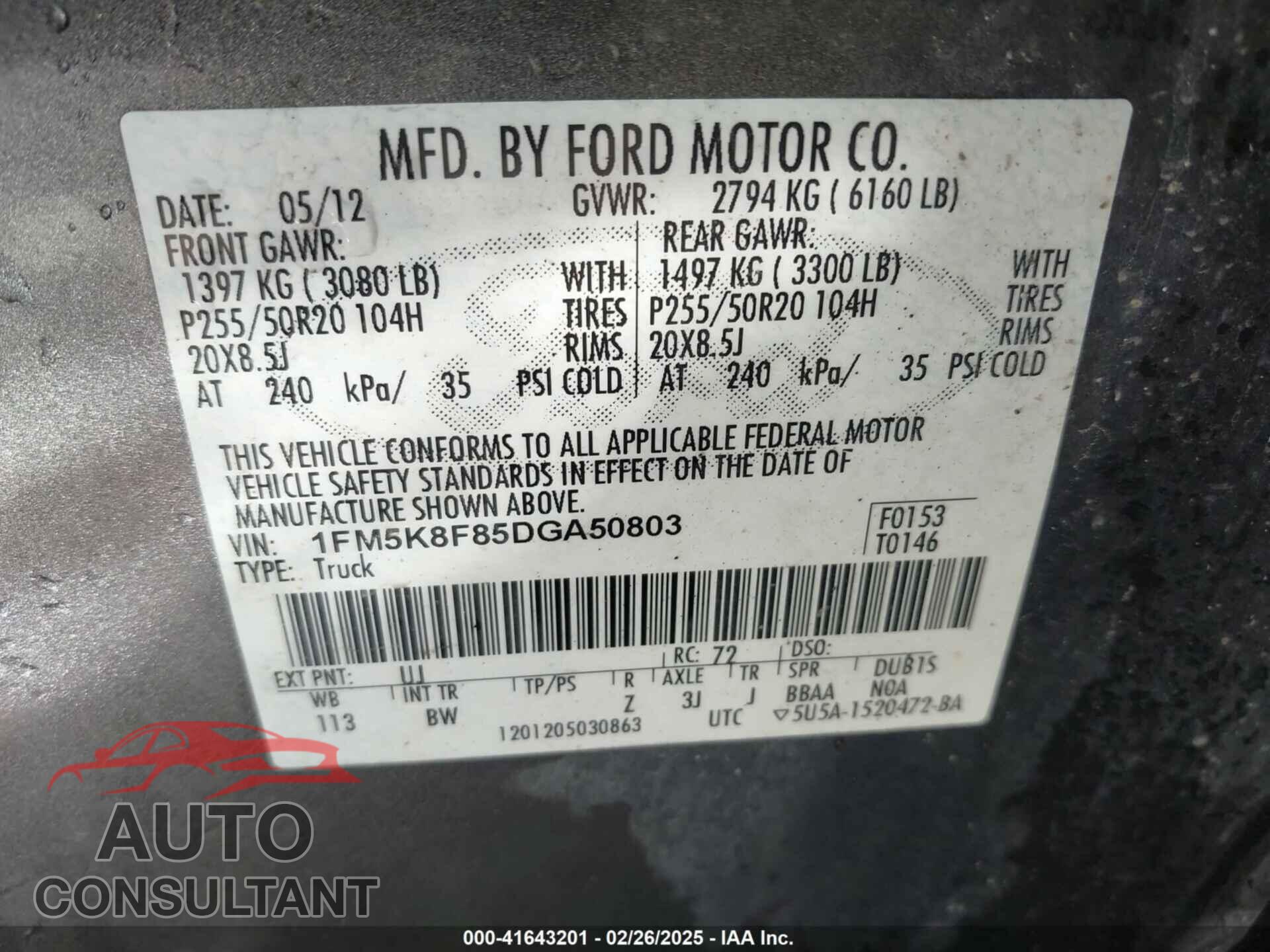 FORD EXPLORER 2013 - 1FM5K8F85DGA50803
