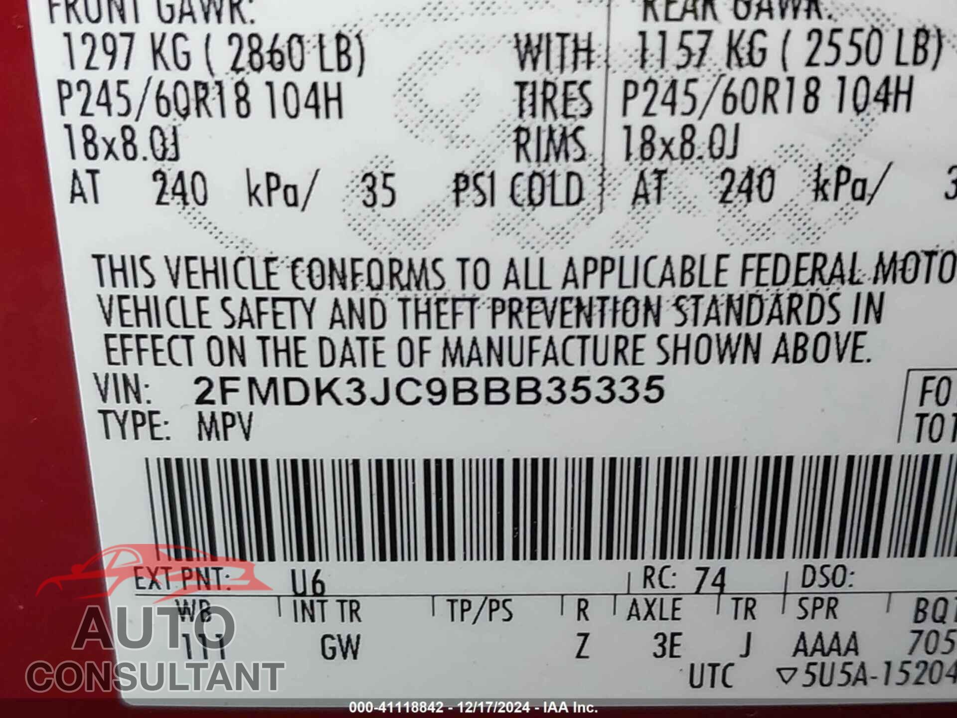 FORD EDGE 2011 - 2FMDK3JC9BBB35335