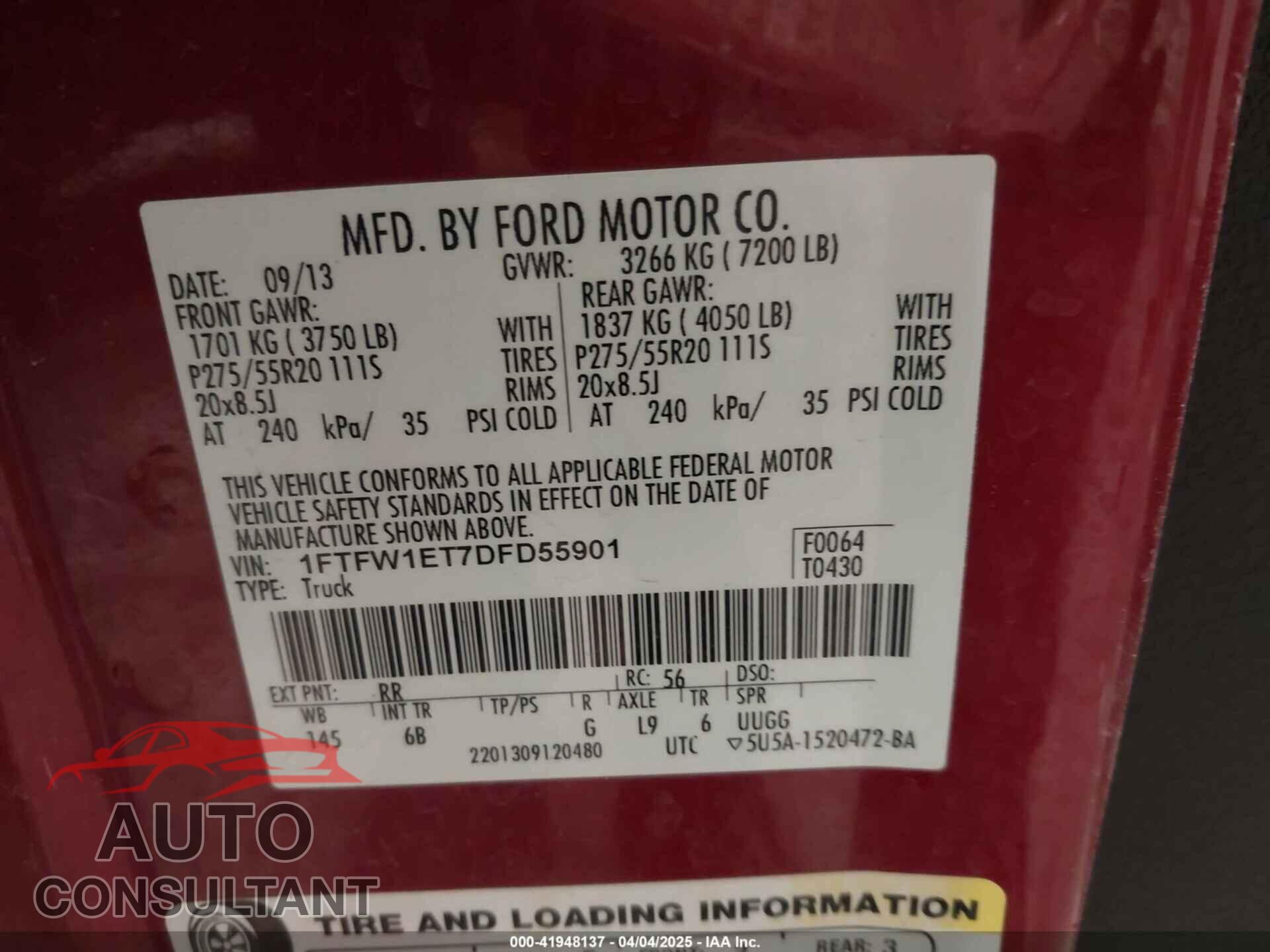 FORD F-150 2013 - 1FTFW1ET7DFD55901