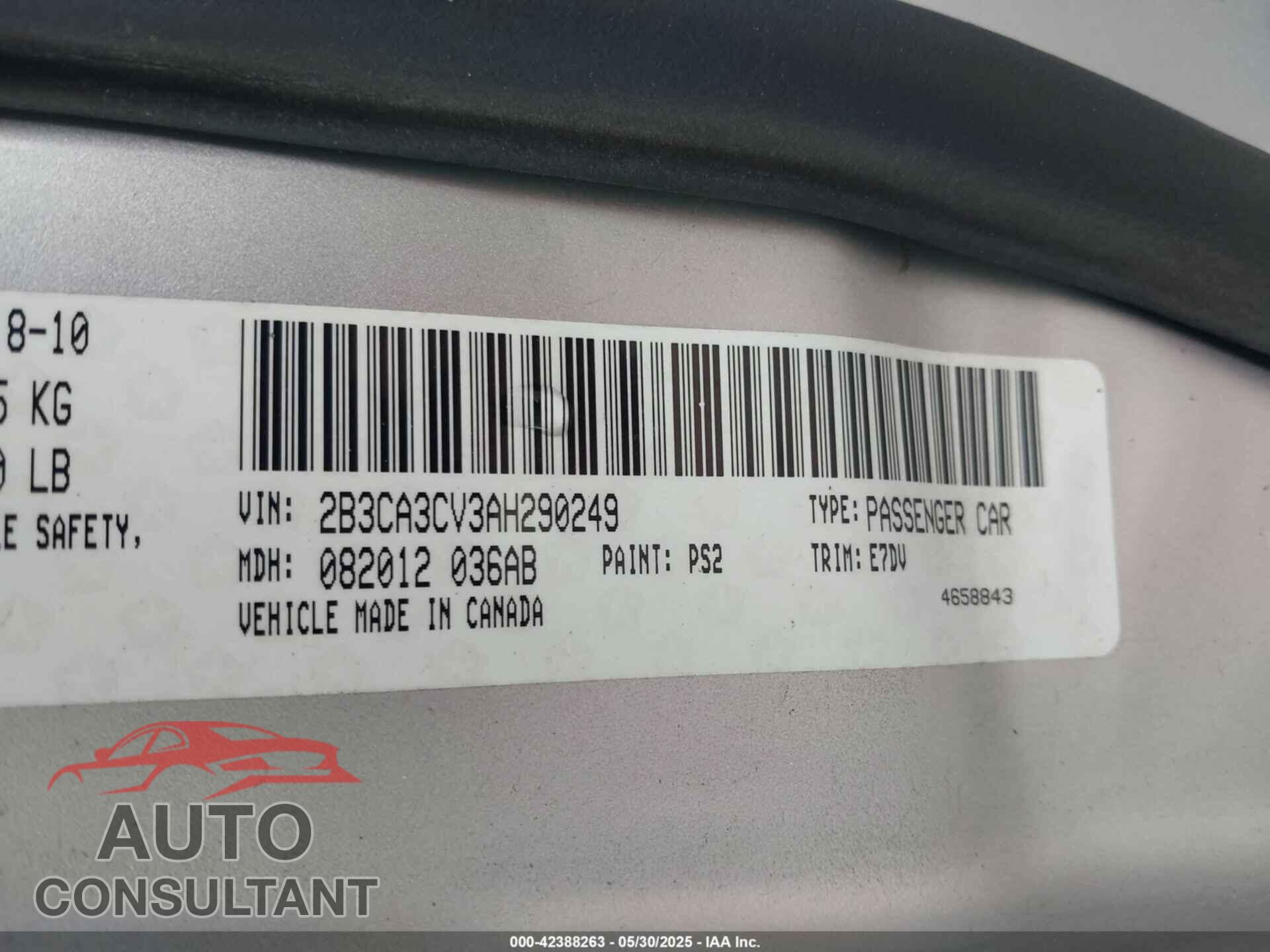 DODGE CHARGER 2010 - 2B3CA3CV3AH290249