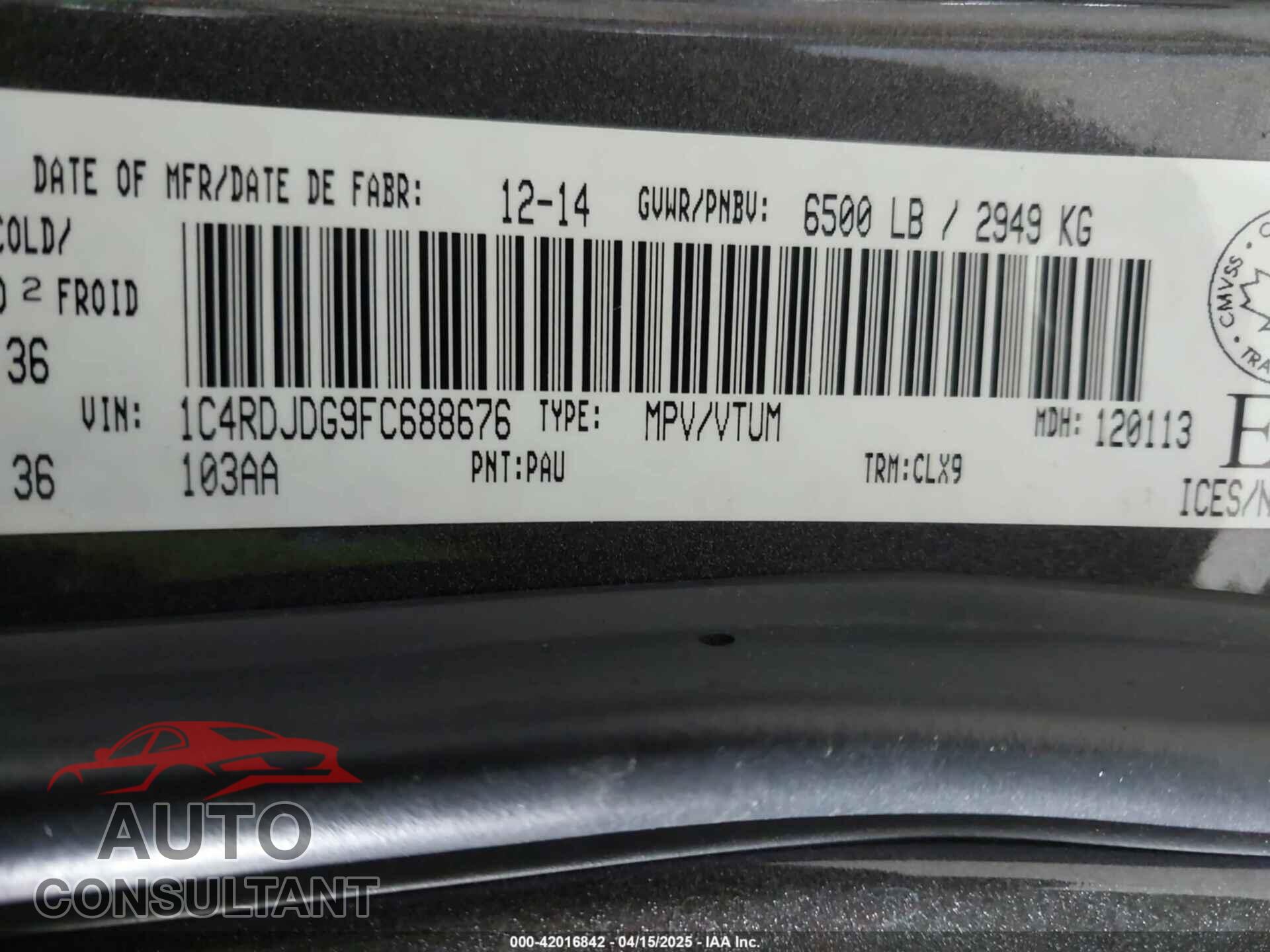 DODGE DURANGO 2015 - 1C4RDJDG9FC688676