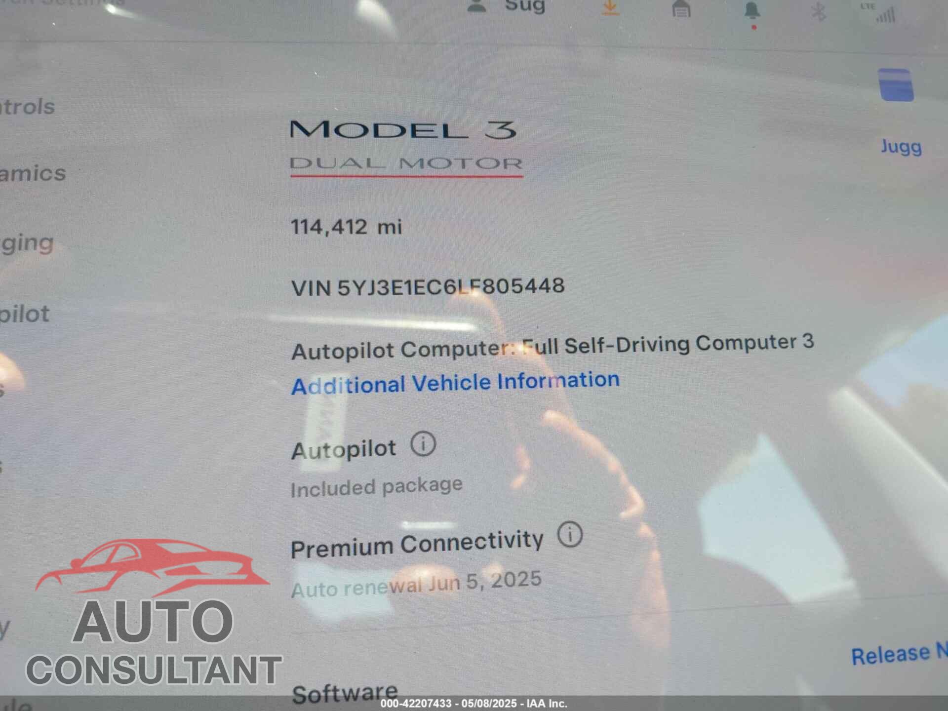 TESLA MODEL 3 2020 - 5YJ3E1EC6LF805448