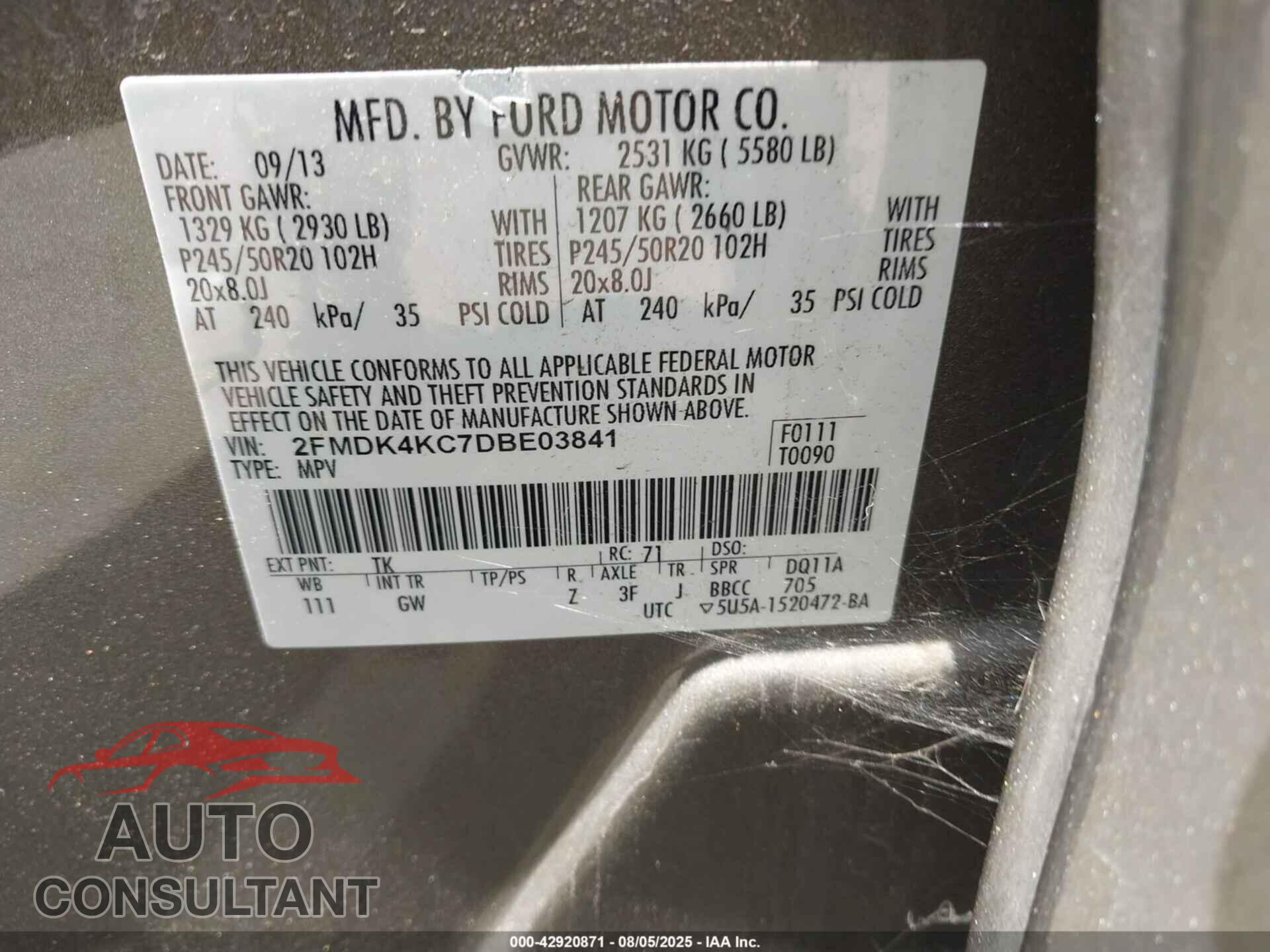 FORD EDGE 2013 - 2FMDK4KC7DBE03841