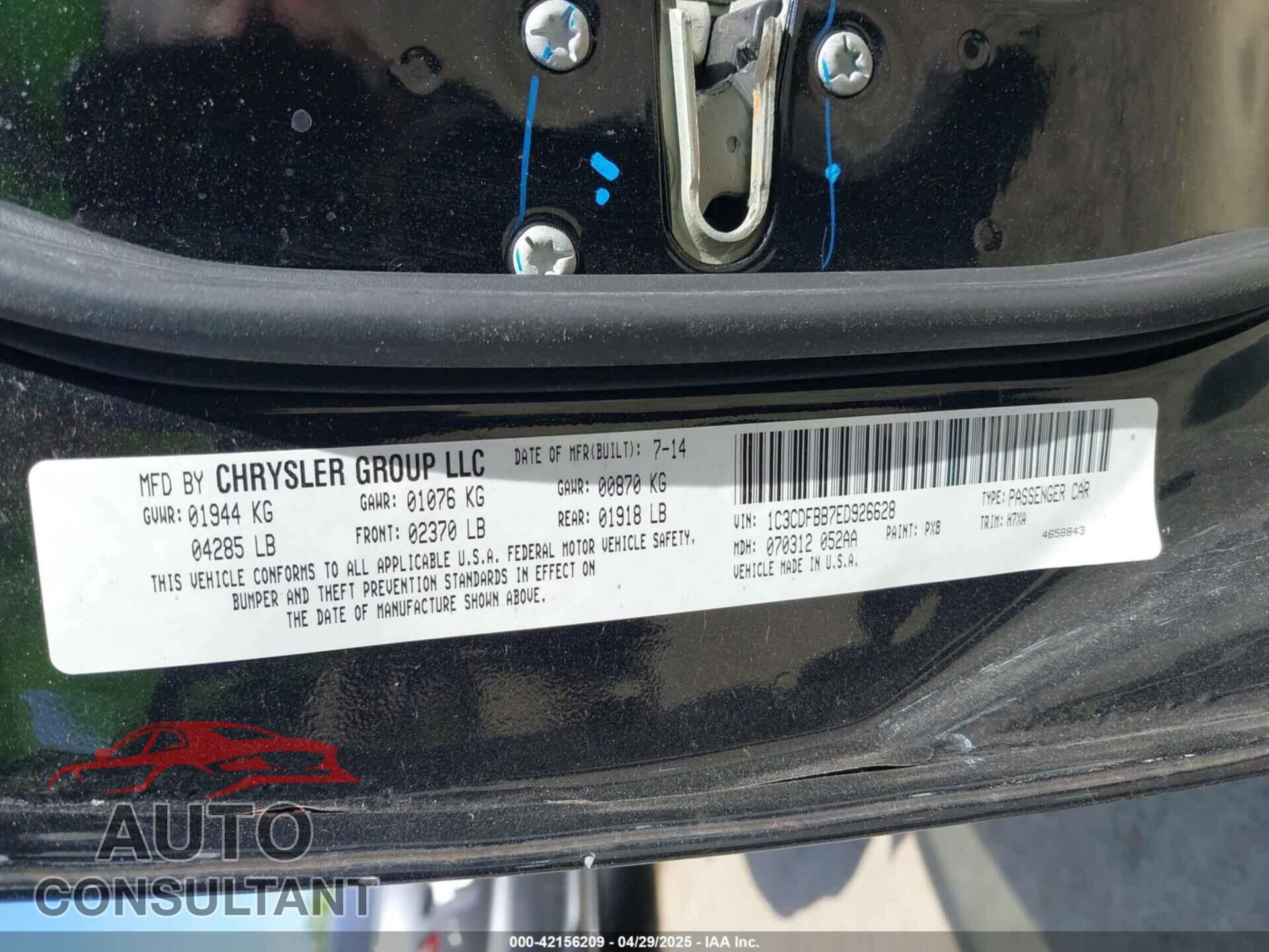 DODGE DART 2014 - 1C3CDFBB7ED926628