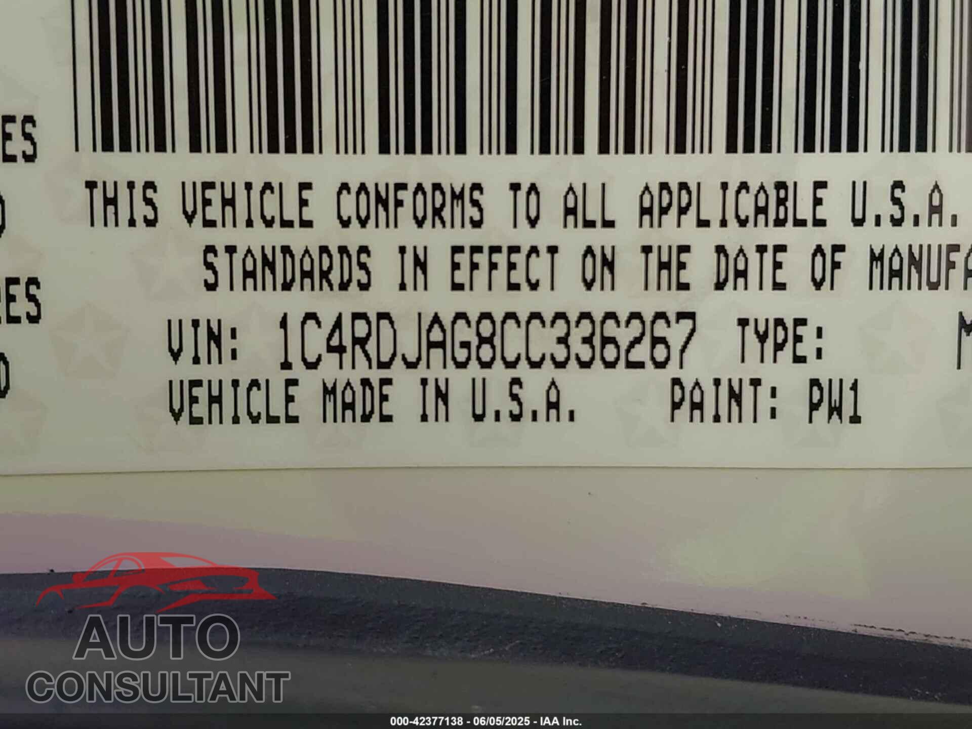 DODGE DURANGO 2012 - 1C4RDJAG8CC336267