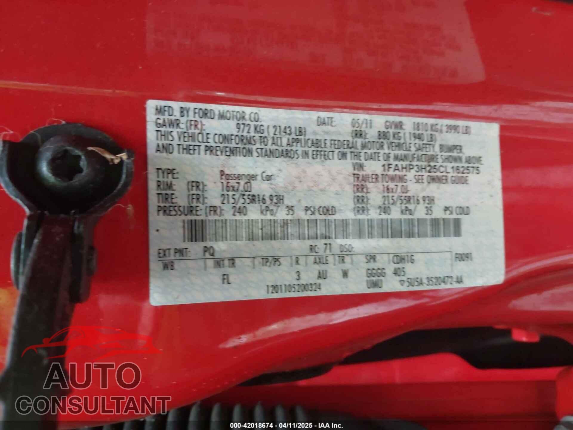 FORD FOCUS 2012 - 1FAHP3H25CL162575