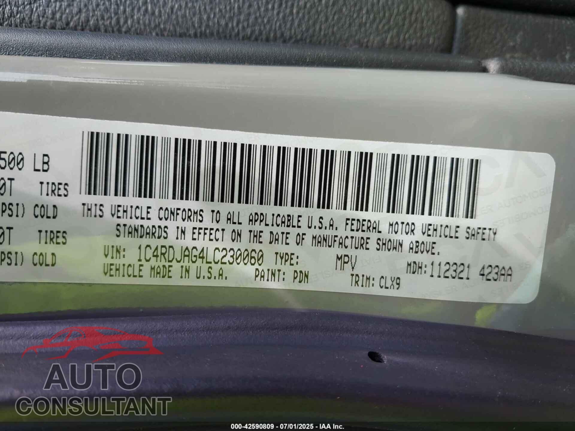 DODGE DURANGO 2020 - 1C4RDJAG4LC230060