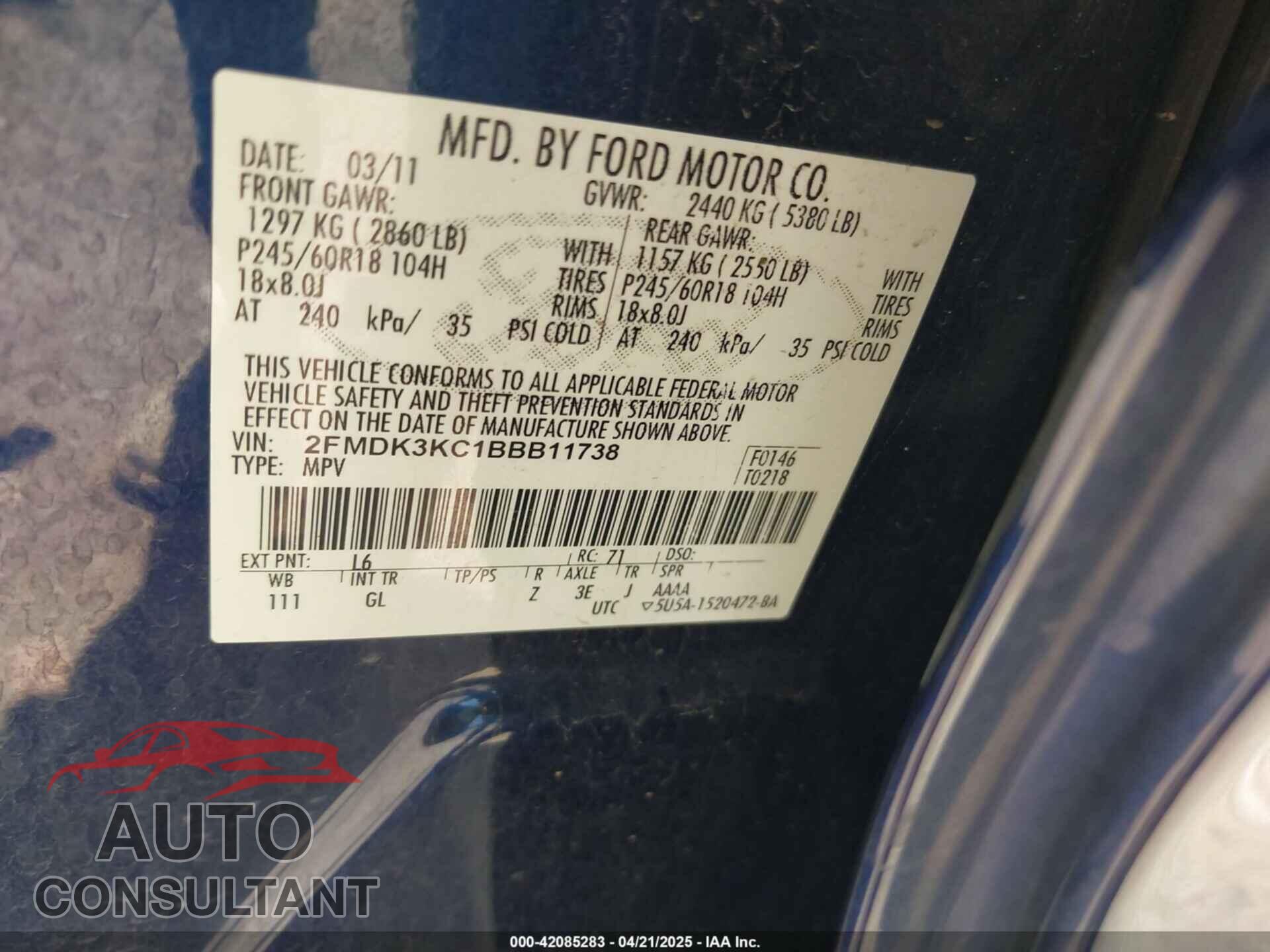 FORD EDGE 2011 - 2FMDK3KC1BBB11738