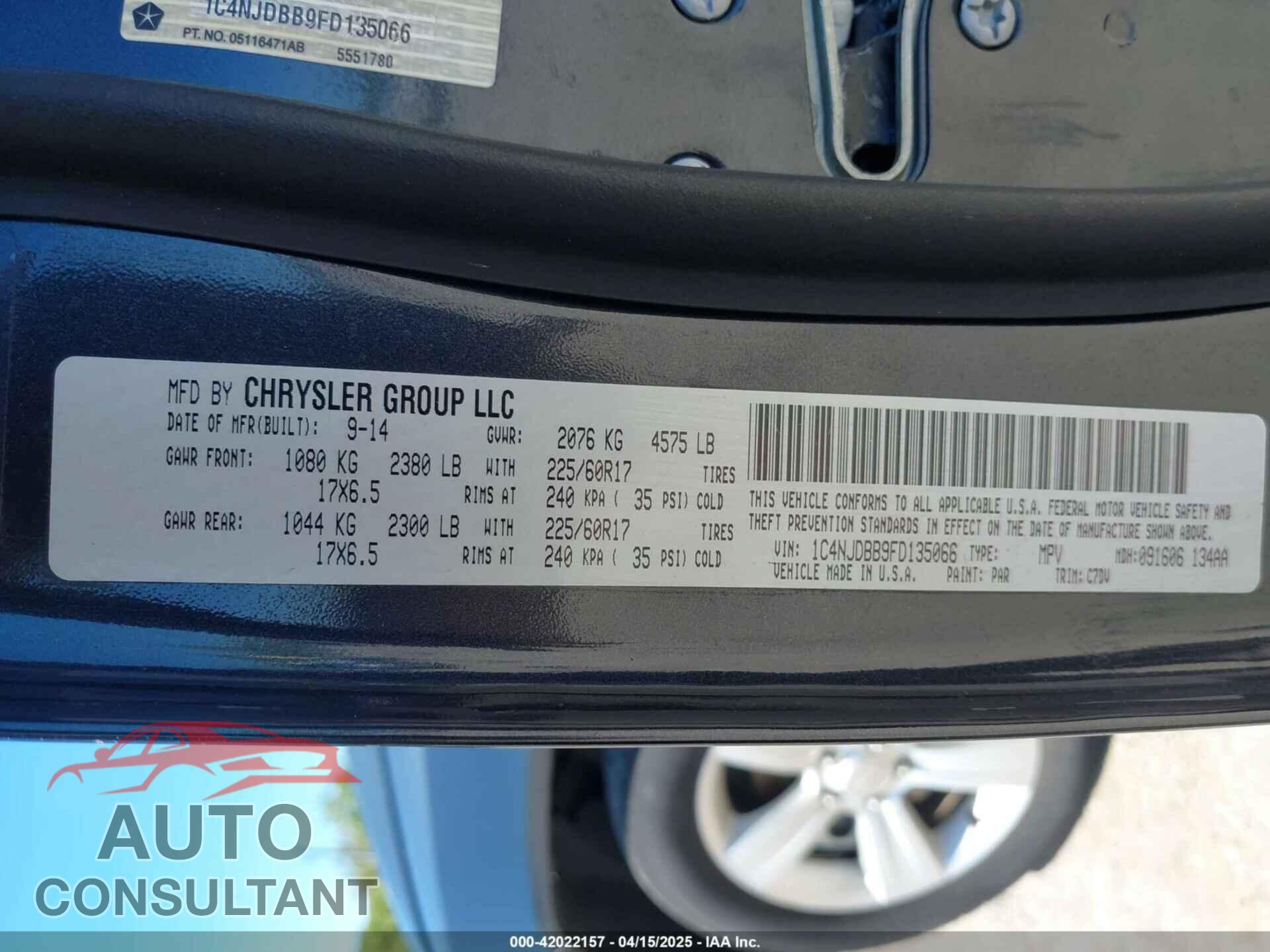JEEP COMPASS 2015 - 1C4NJDBB9FD135066