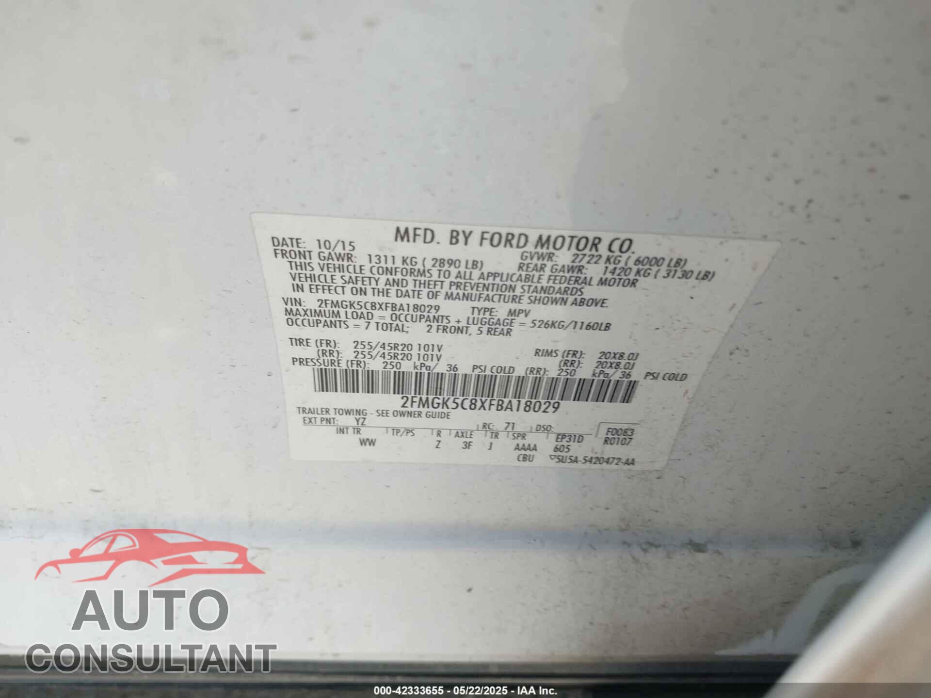 FORD FLEX 2015 - 2FMGK5C8XFBA18029