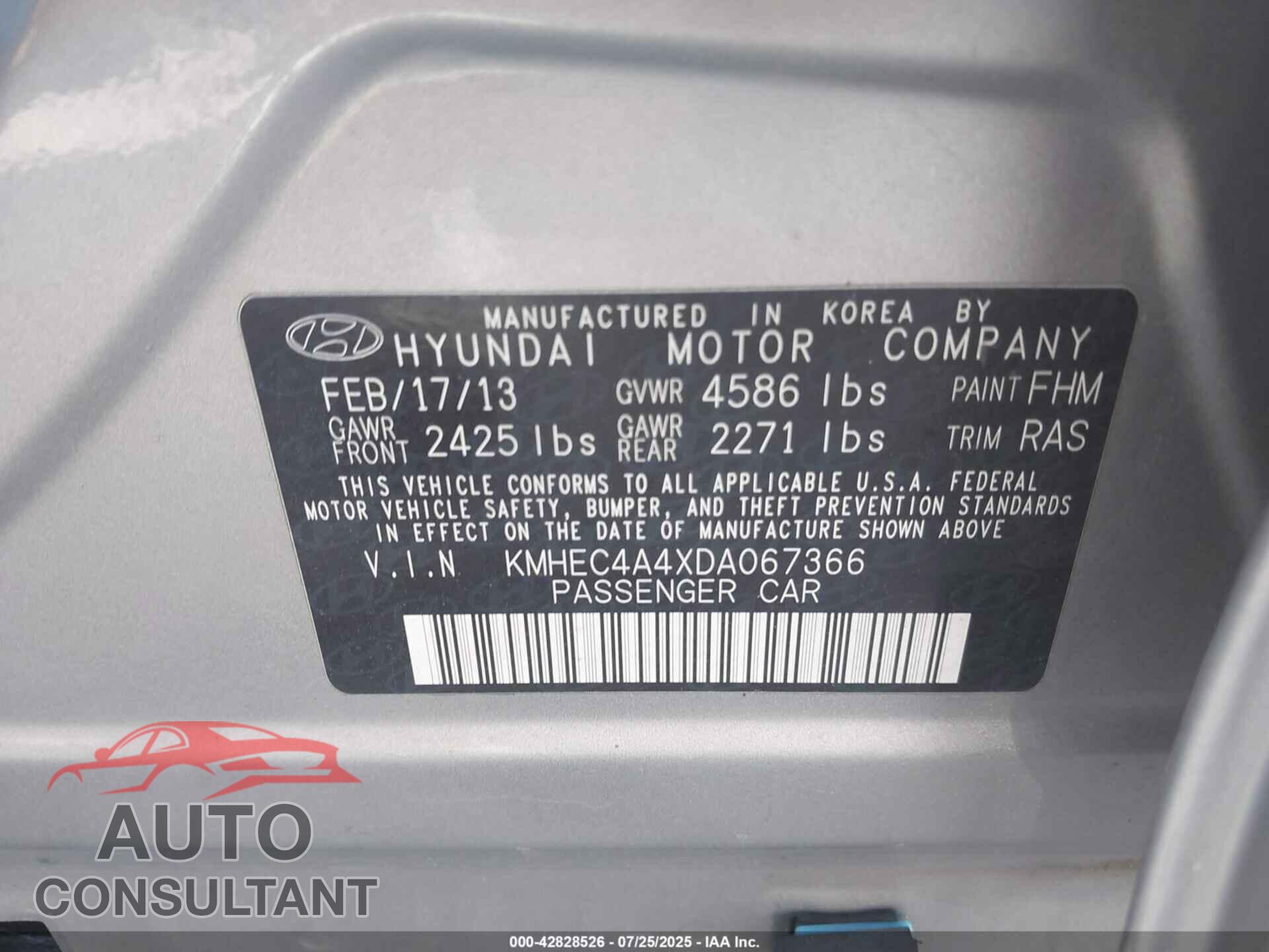 HYUNDAI SONATA HYBRID 2013 - KMHEC4A4XDA067366