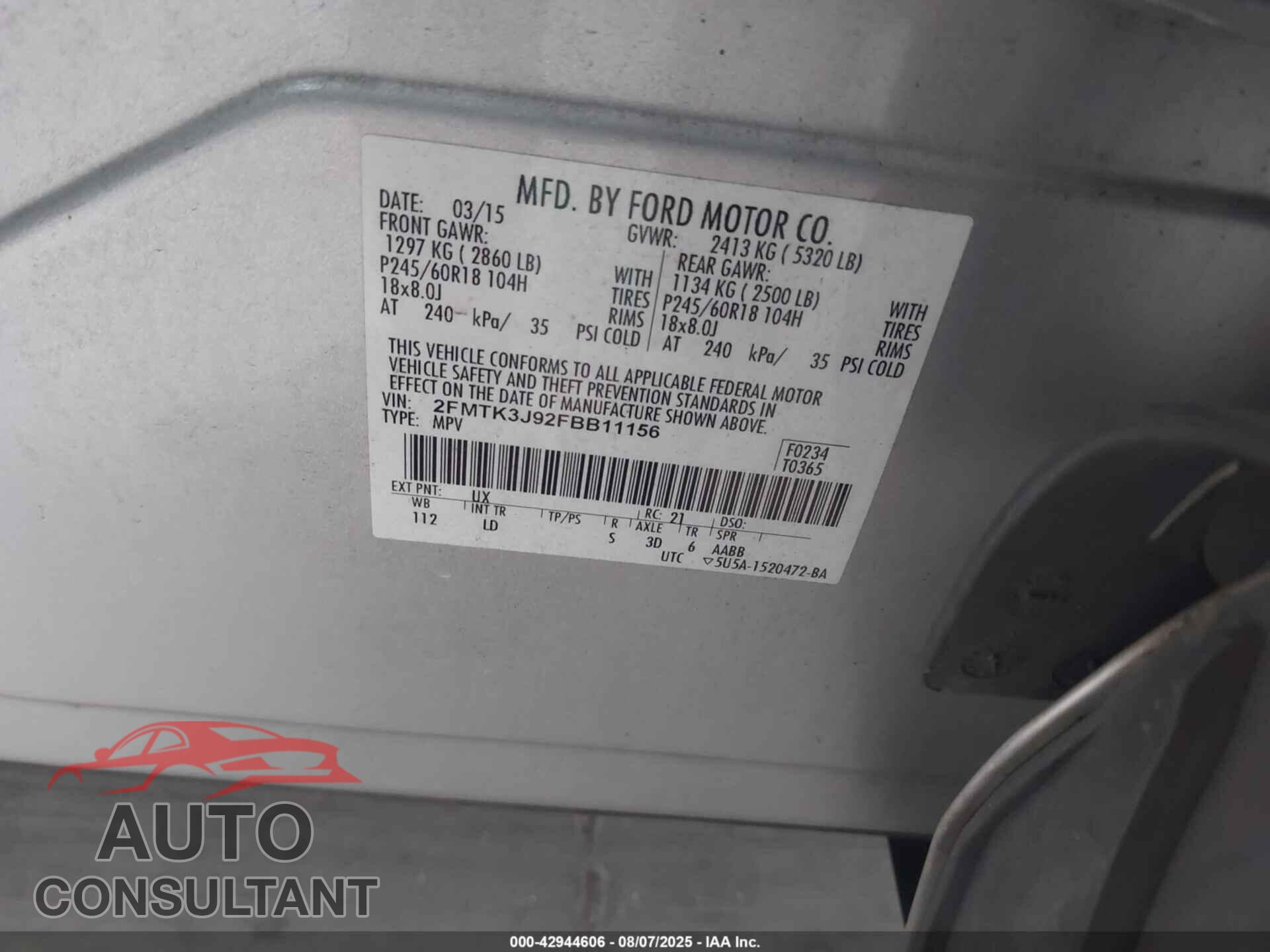 FORD EDGE 2015 - 2FMTK3J92FBB11156