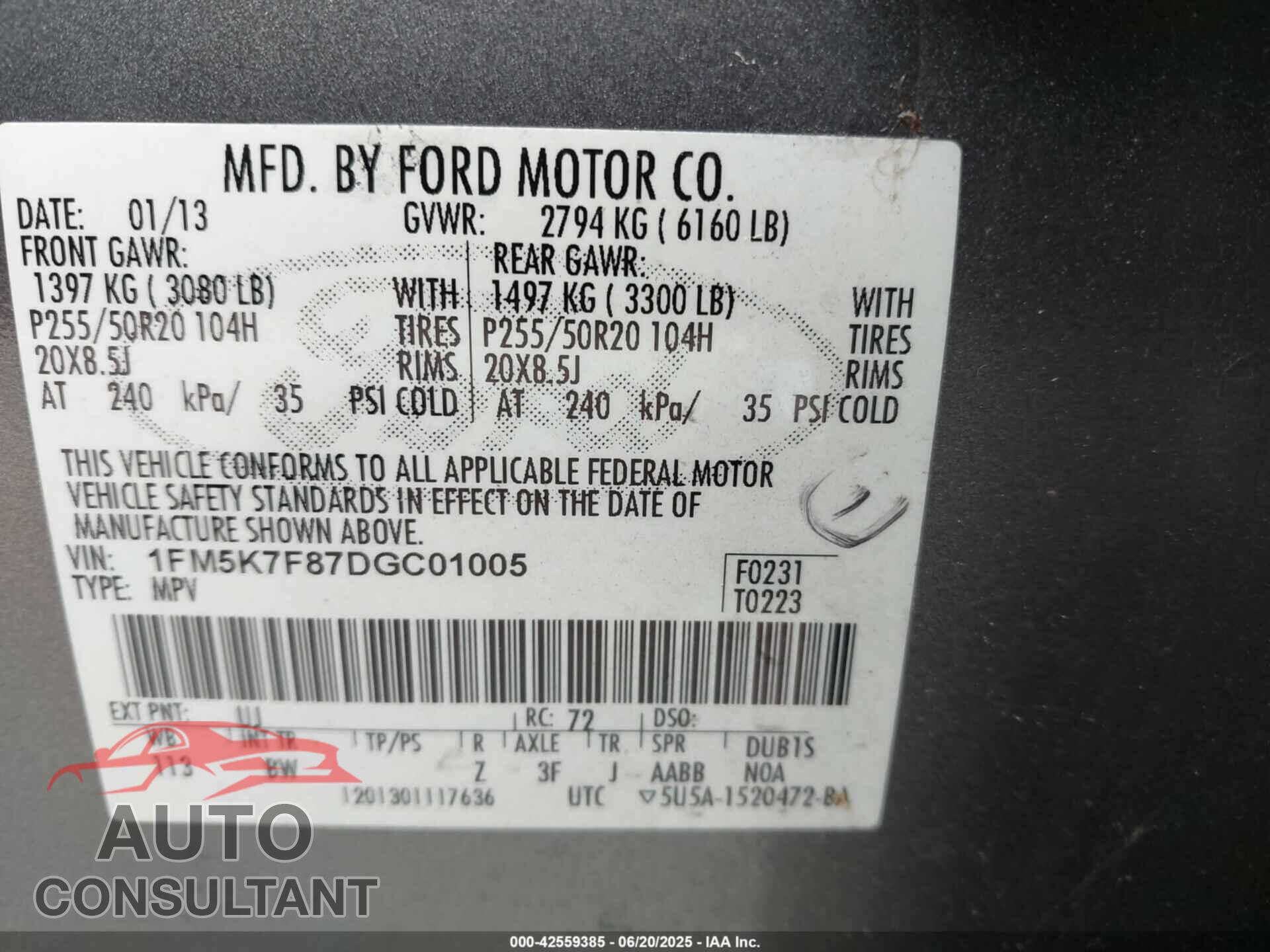 FORD EXPLORER 2013 - 1FM5K7F87DGC01005
