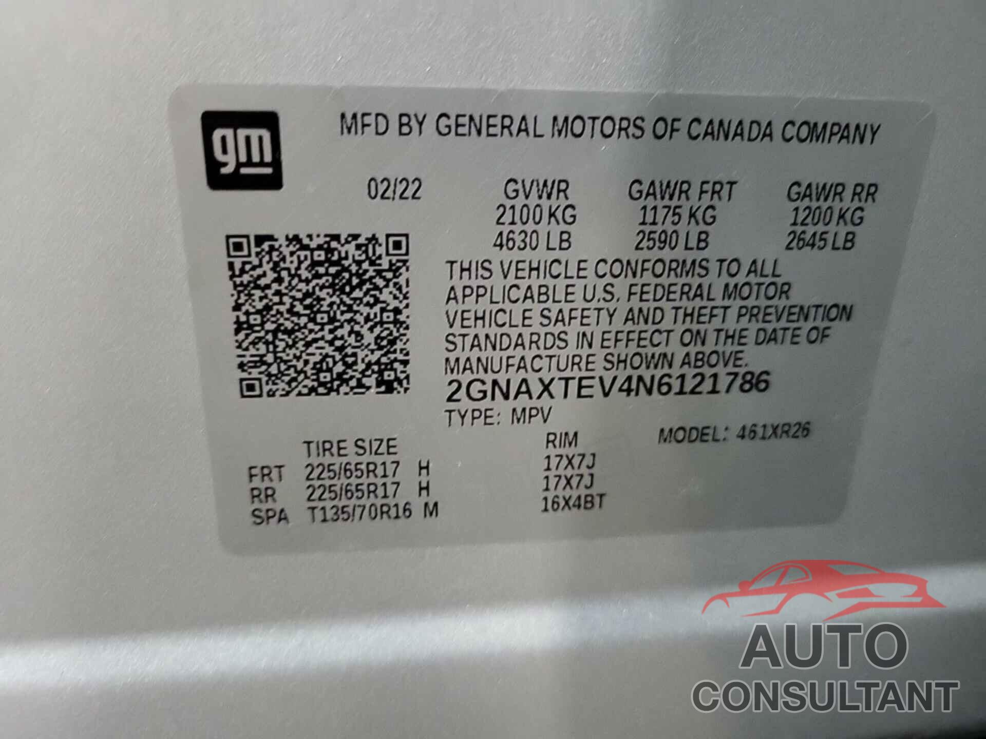CHEVROLET EQUINOX 2022 - 2GNAXTEV4N6121786