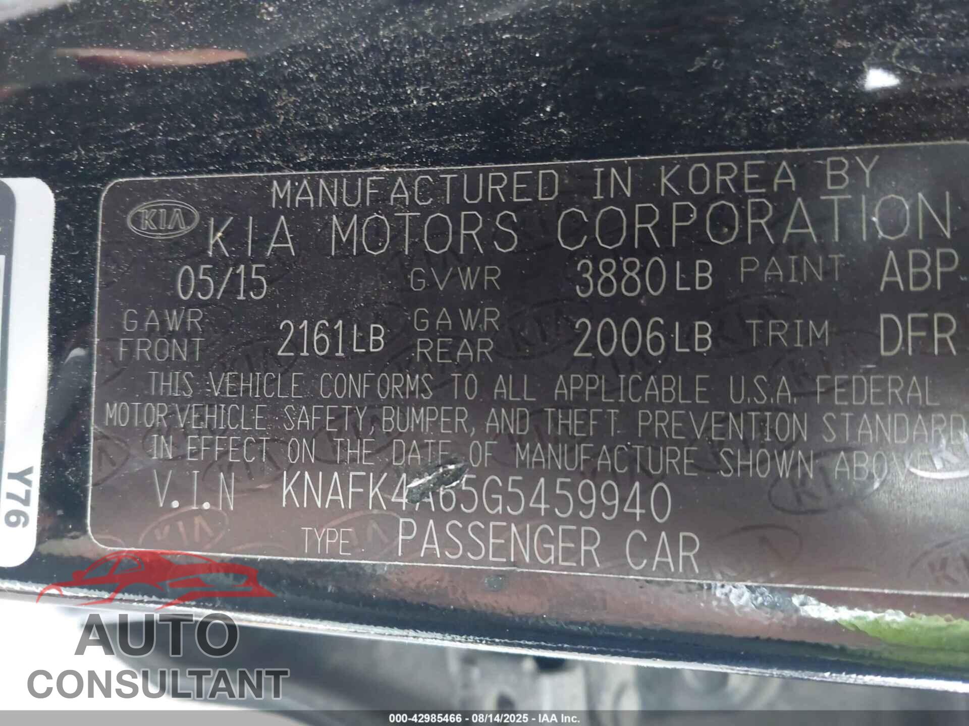KIA FORTE 2016 - KNAFK4A65G5459940