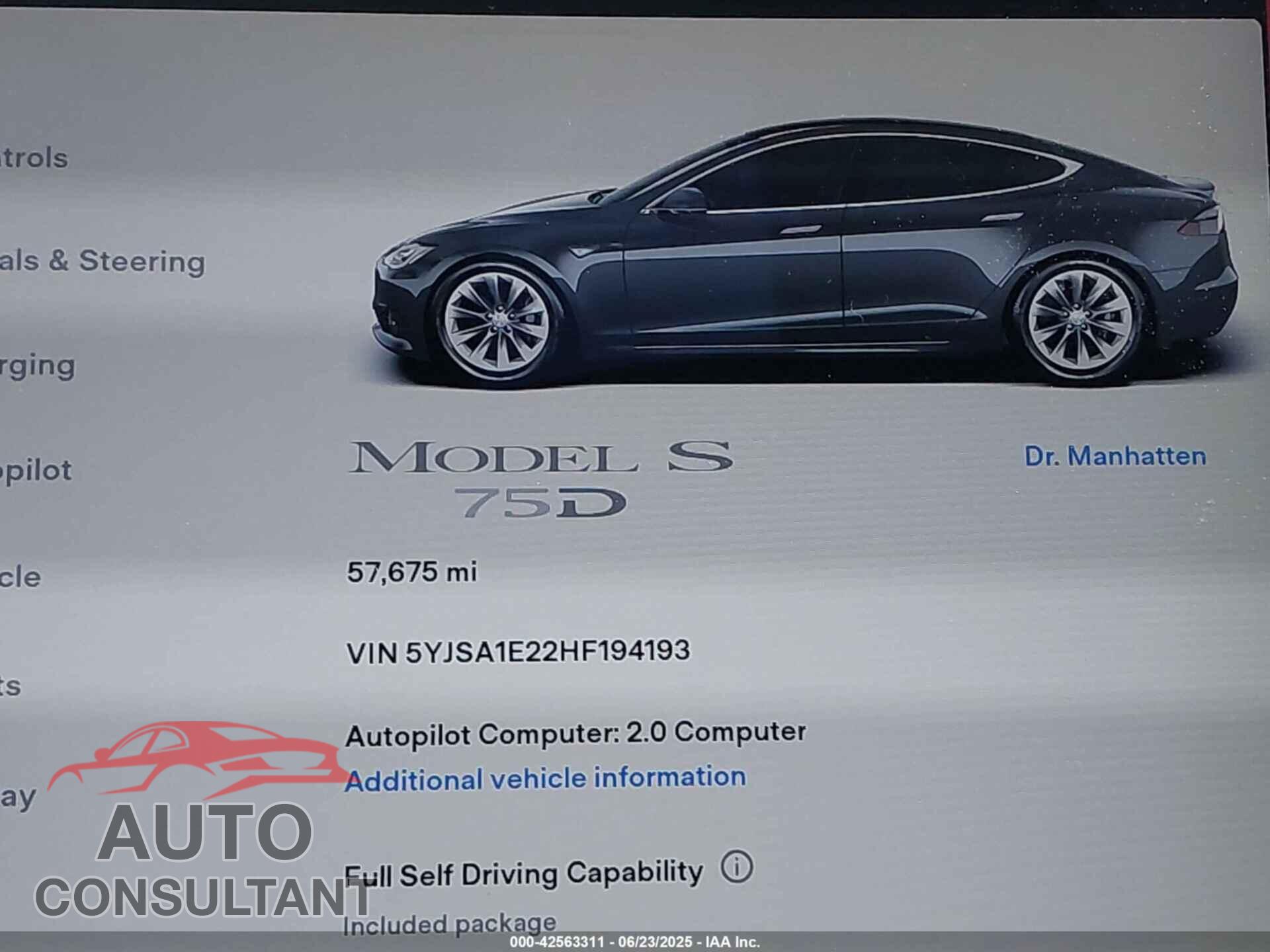 TESLA MODEL S 2017 - 5YJSA1E22HF194193