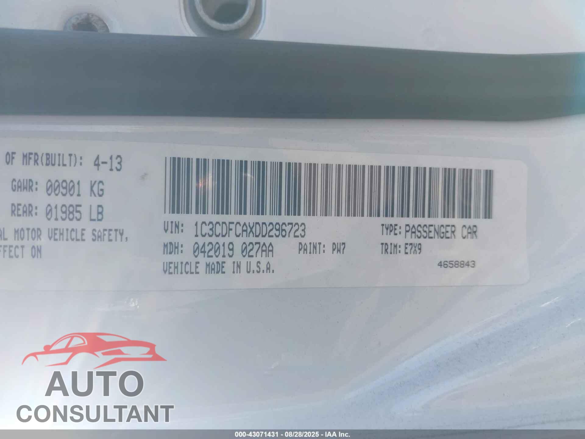 DODGE DART 2013 - 1C3CDFCAXDD296723