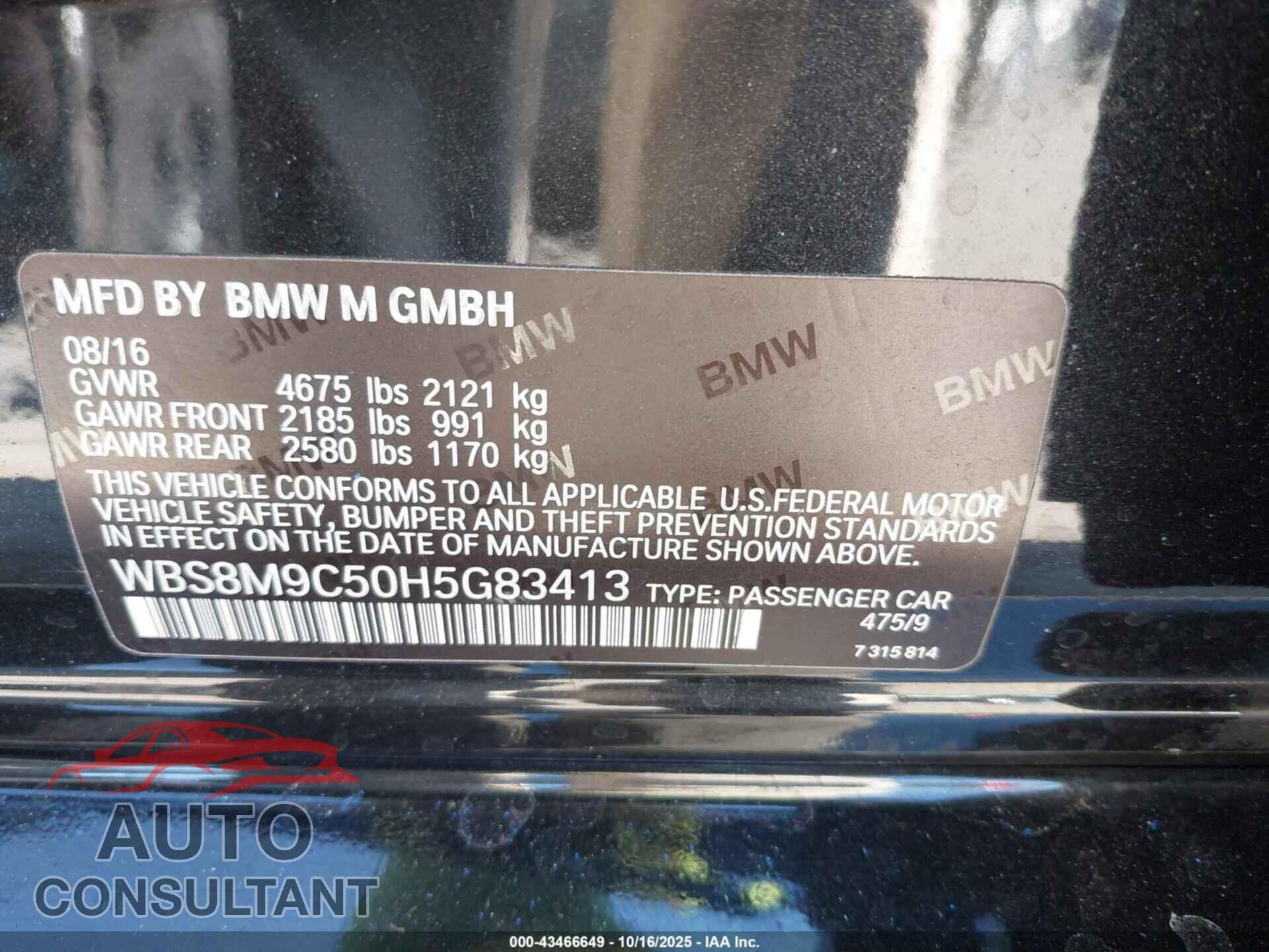 BMW M3 2017 - WBS8M9C50H5G83413