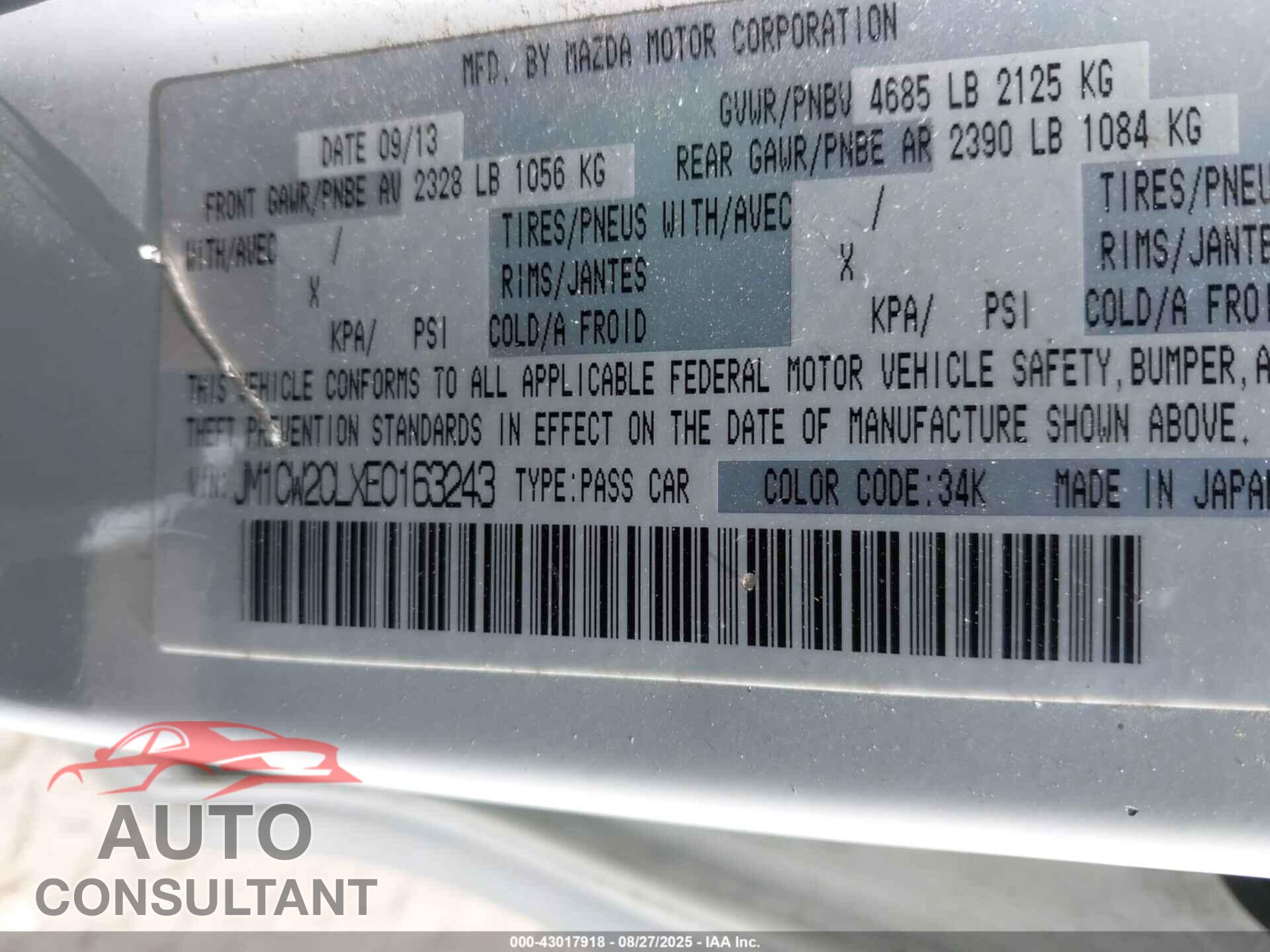 MAZDA MAZDA5 2014 - JM1CW2CLXE0163243