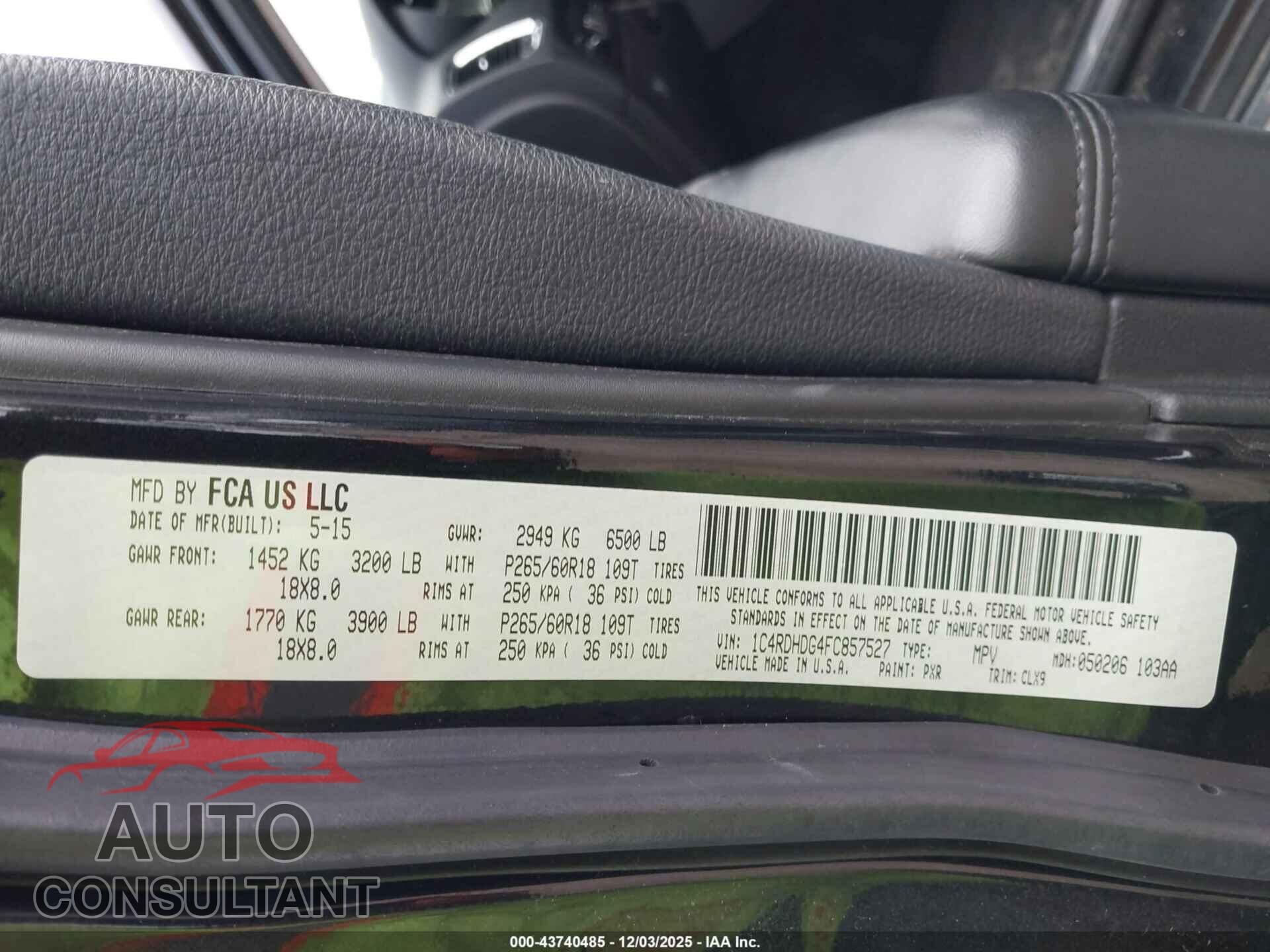 DODGE DURANGO 2015 - 1C4RDHDG4FC857527