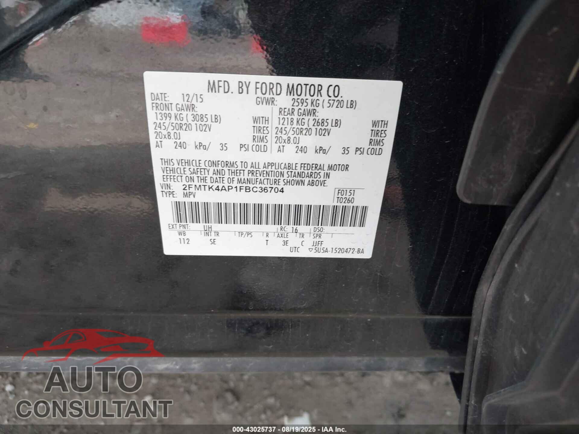 FORD EDGE 2015 - 2FMTK4AP1FBC36704