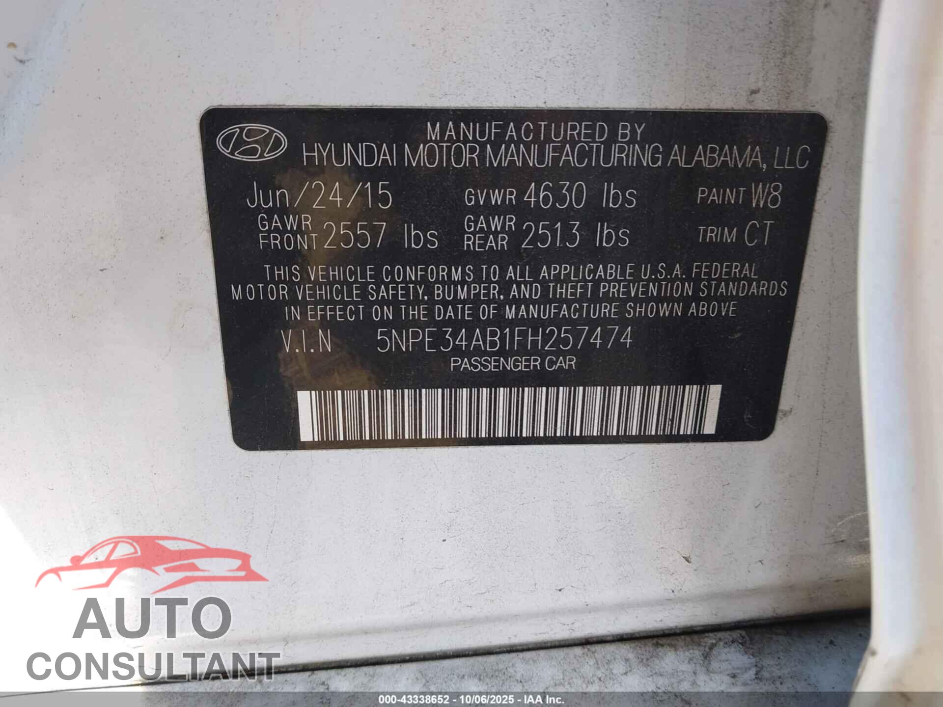 HYUNDAI SONATA 2015 - 5NPE34AB1FH257474
