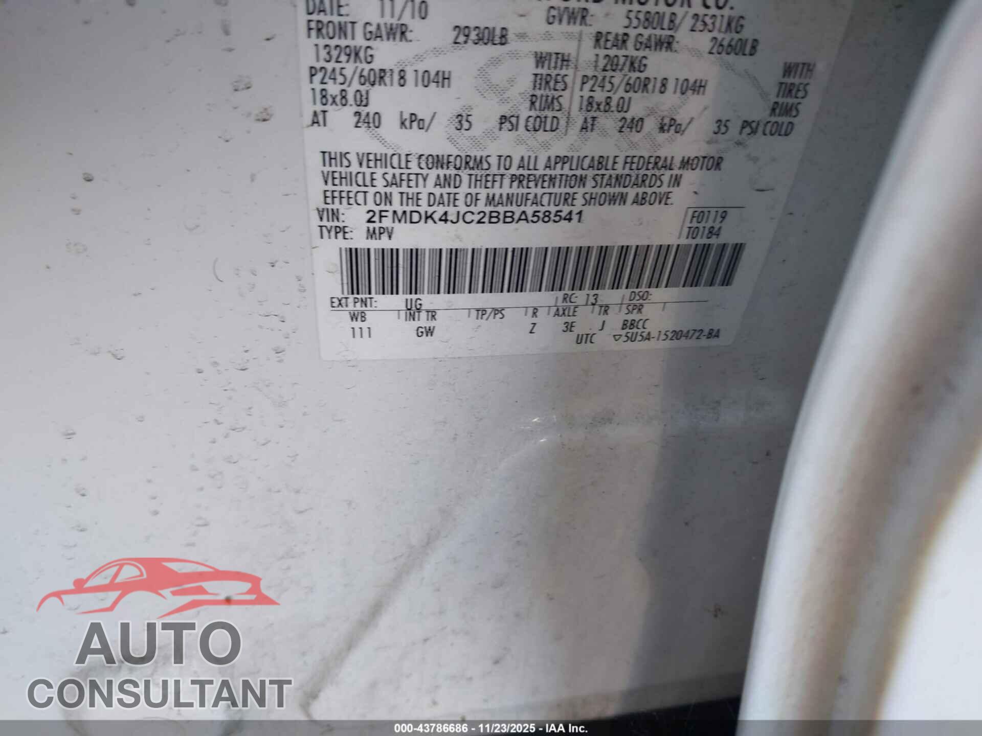 FORD EDGE 2011 - 2FMDK4JC2BBA58541