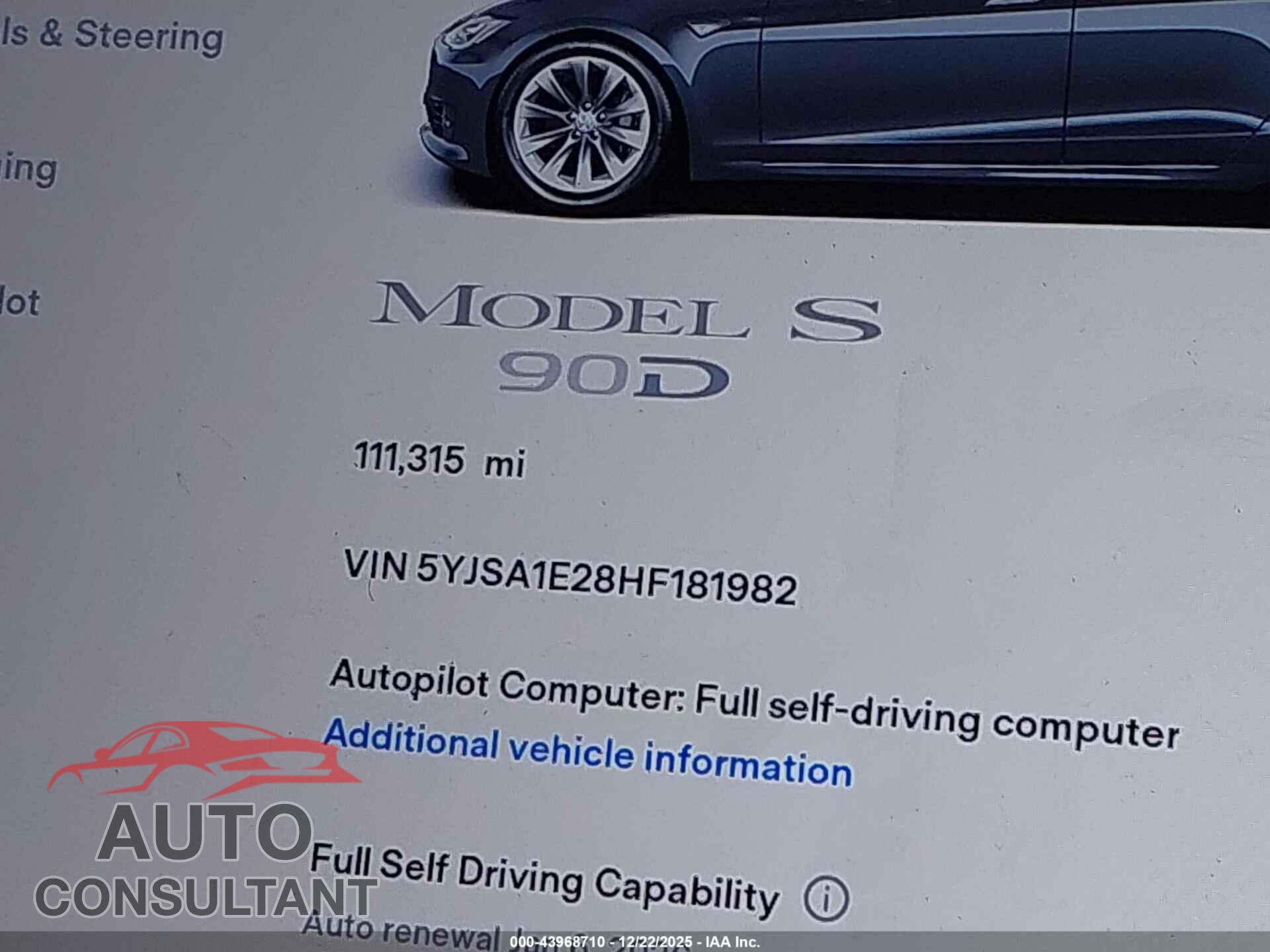TESLA MODEL S 2017 - 5YJSA1E28HF181982