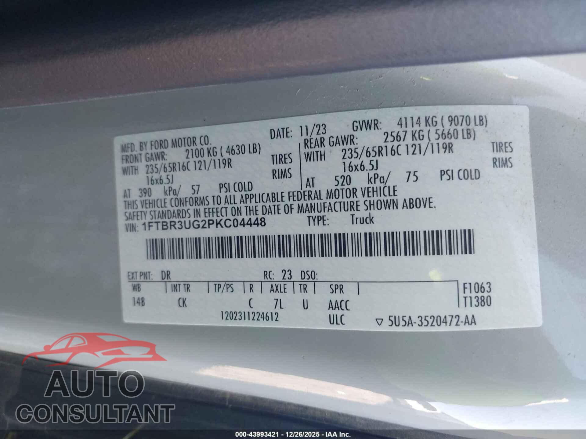 FORD TRANSIT-250 CARGO VAN 2023 - 1FTBR3UG2PKC04448