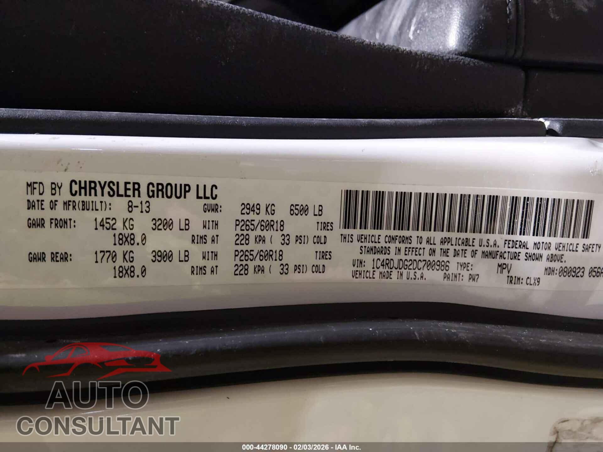 DODGE DURANGO 2013 - 1C4RDJDG2DC700986