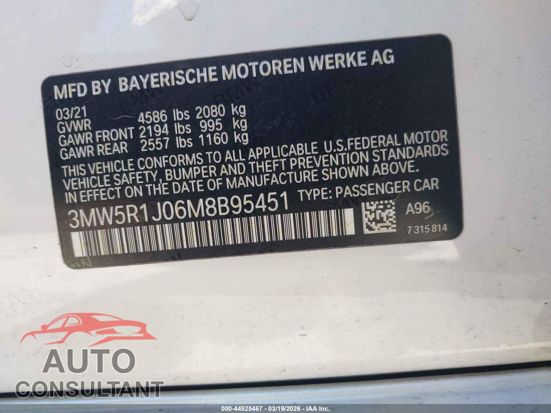 BMW 330I 2021 - 3MW5R1J06M8B95451