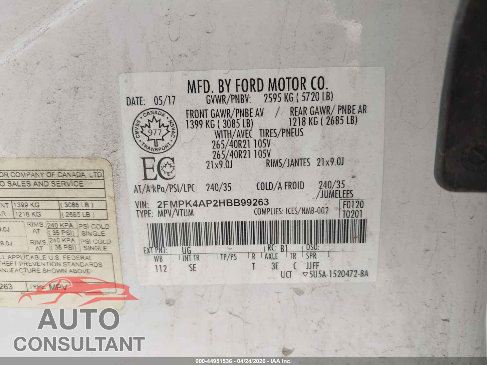 FORD EDGE 2017 - 2FMPK4AP2HBB99263