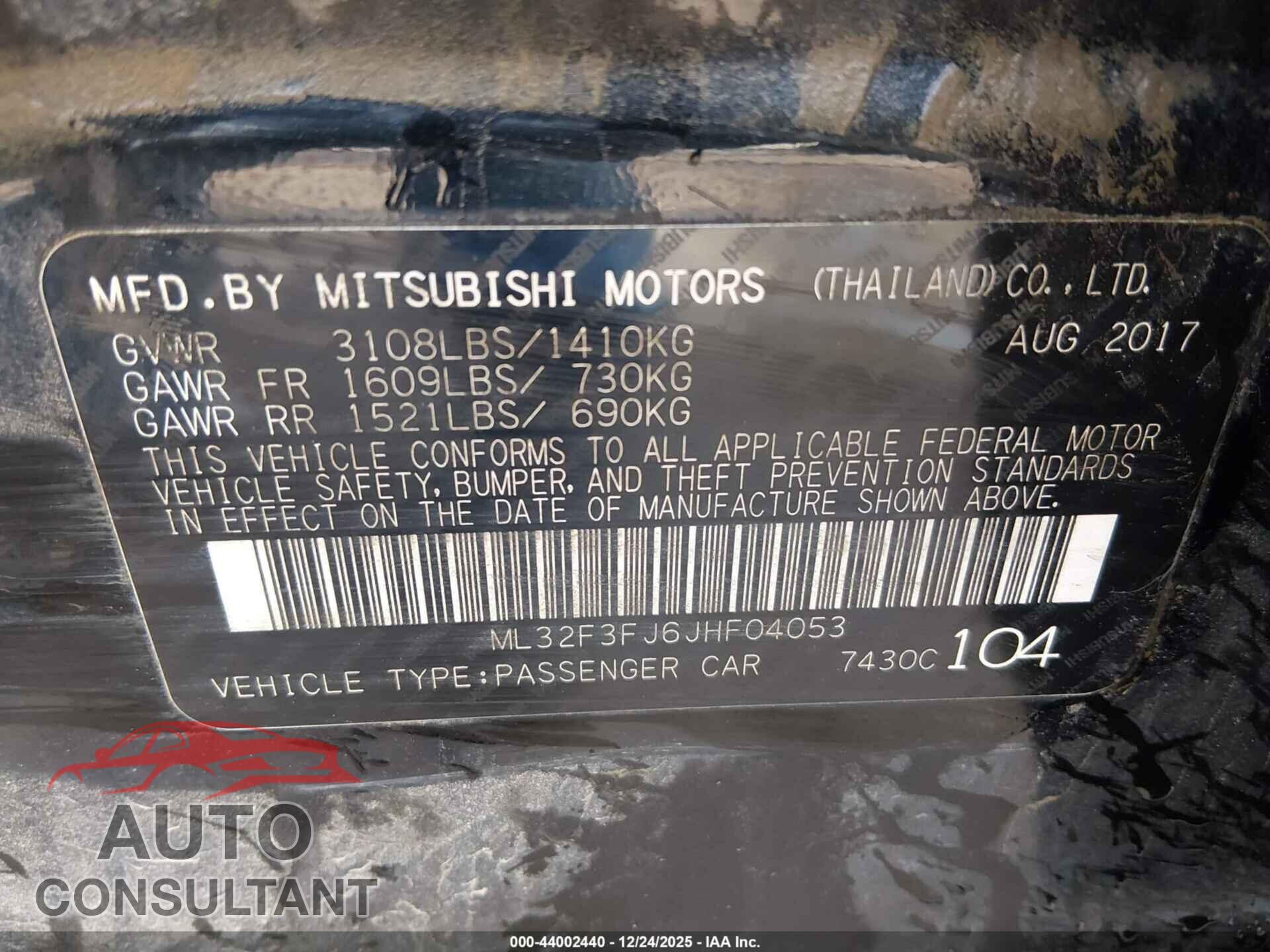 MITSUBISHI MIRAGE G4 2018 - ML32F3FJ6JHF04053