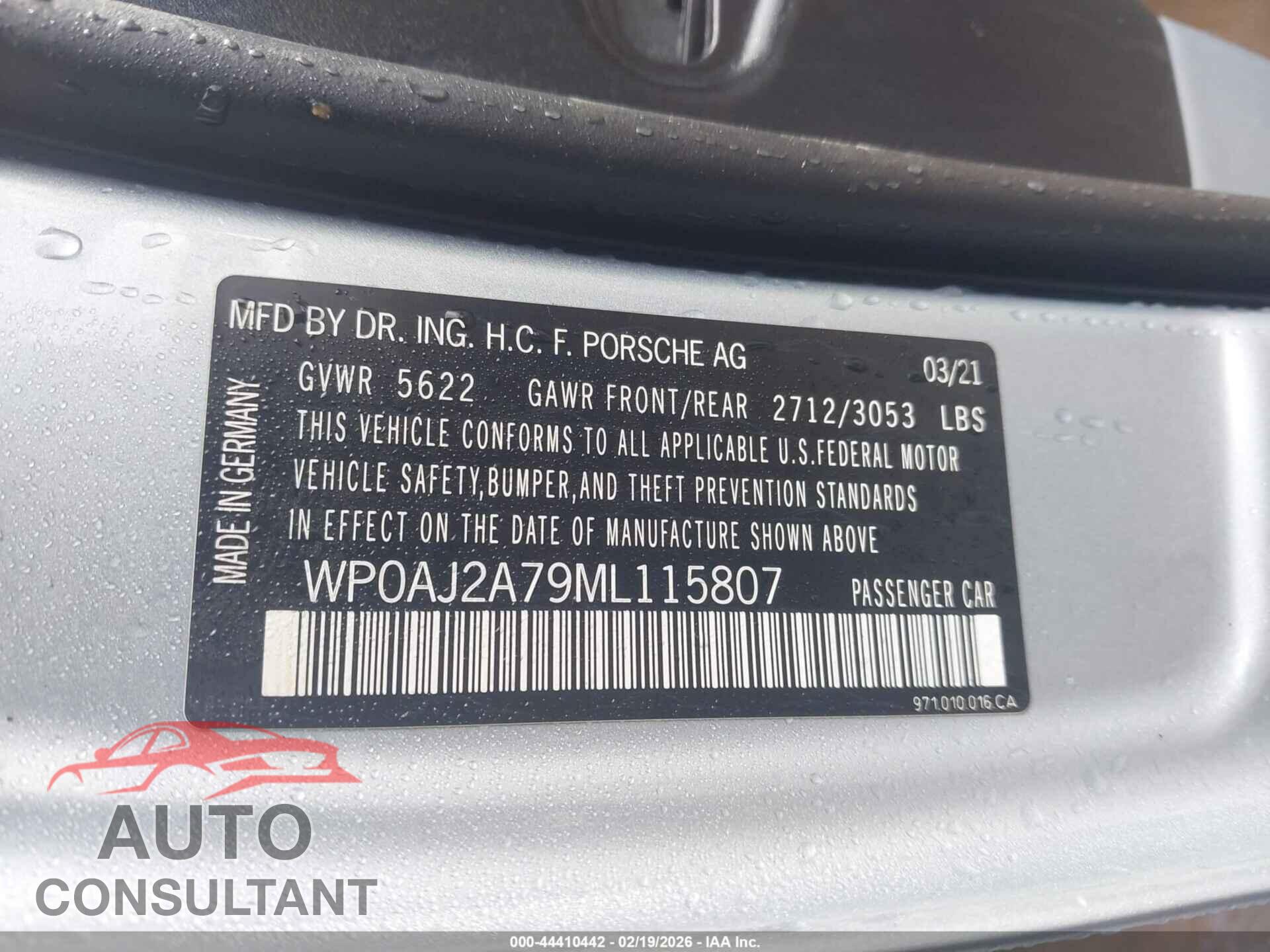 PORSCHE PANAMERA 2021 - WP0AJ2A79ML115807