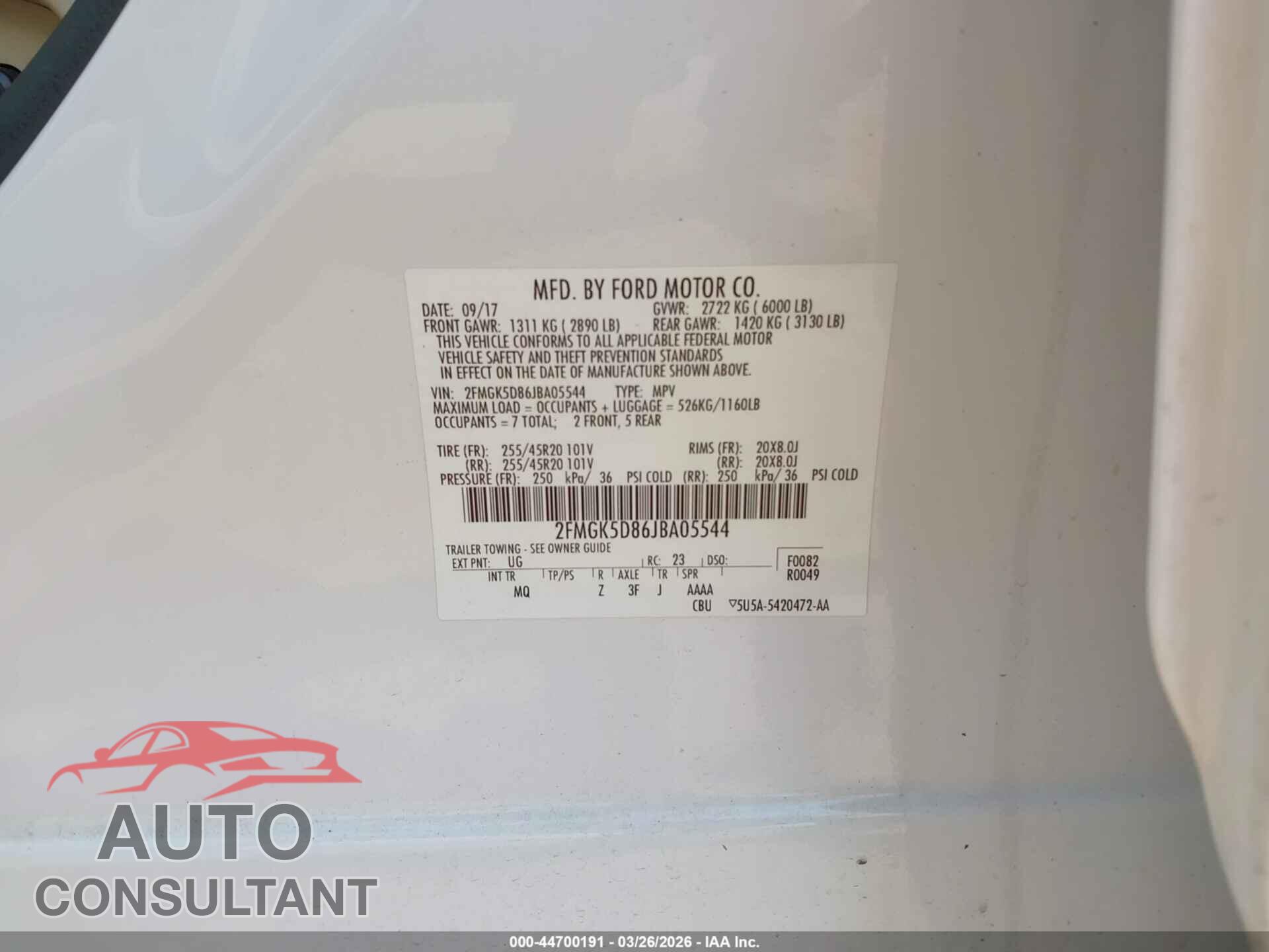 FORD FLEX 2018 - 2FMGK5D86JBA05544