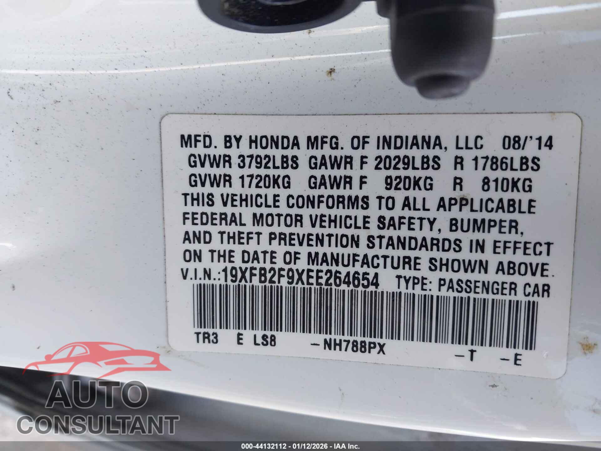 HONDA CIVIC 2014 - 19XFB2F9XEE264654