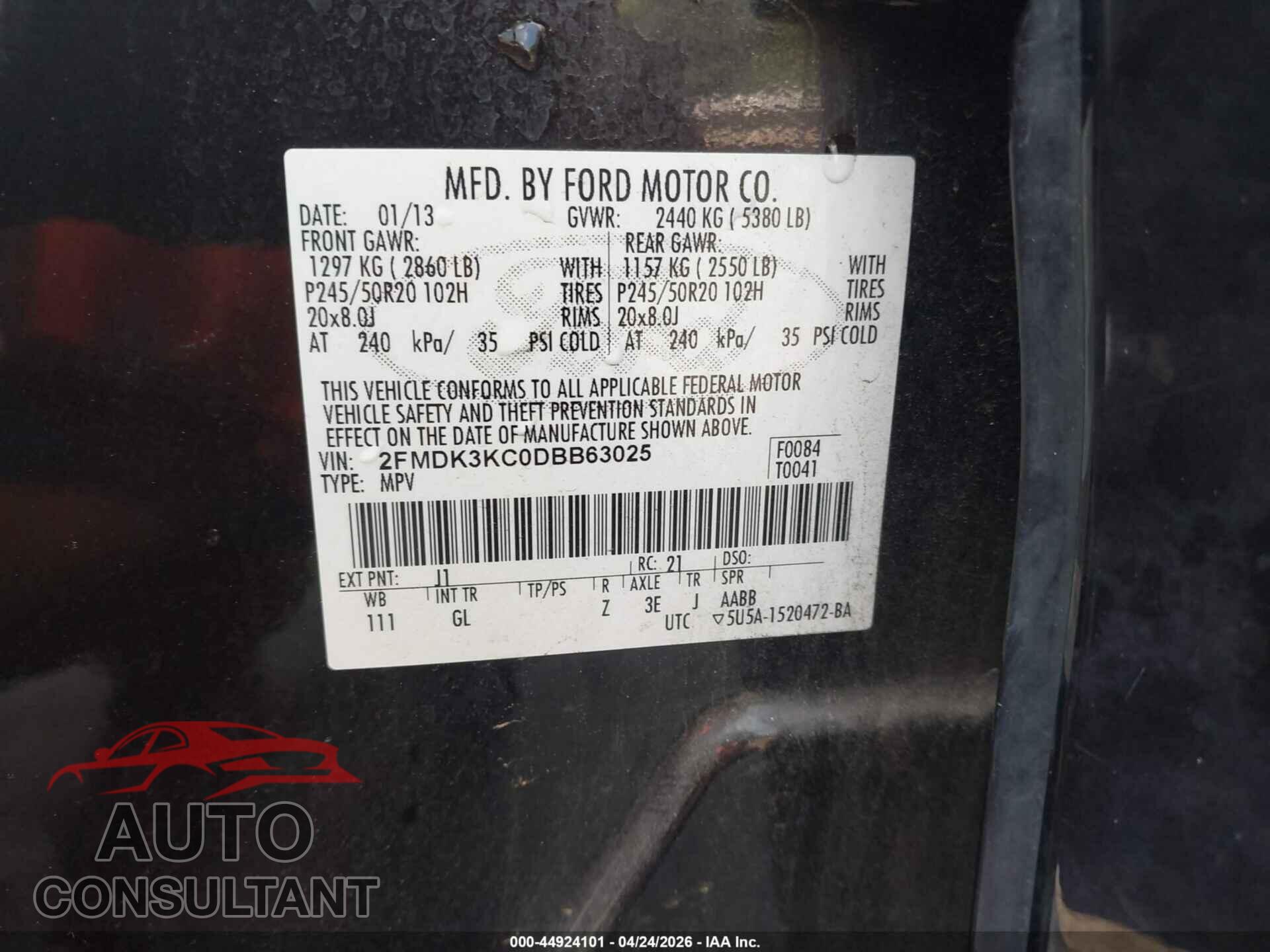 FORD EDGE 2013 - 2FMDK3KC0DBB63025