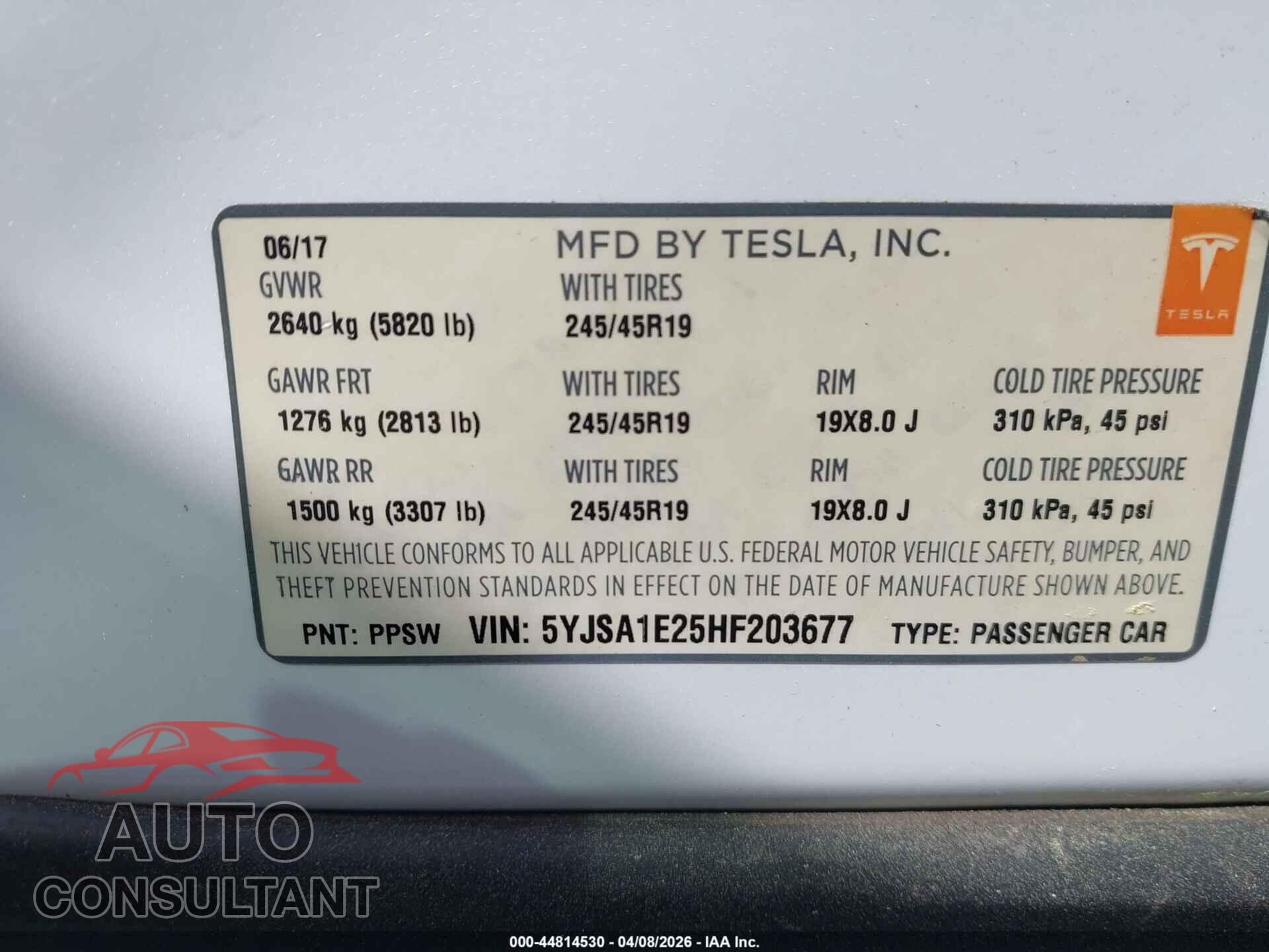 TESLA MODEL S 2017 - 5YJSA1E25HF203677