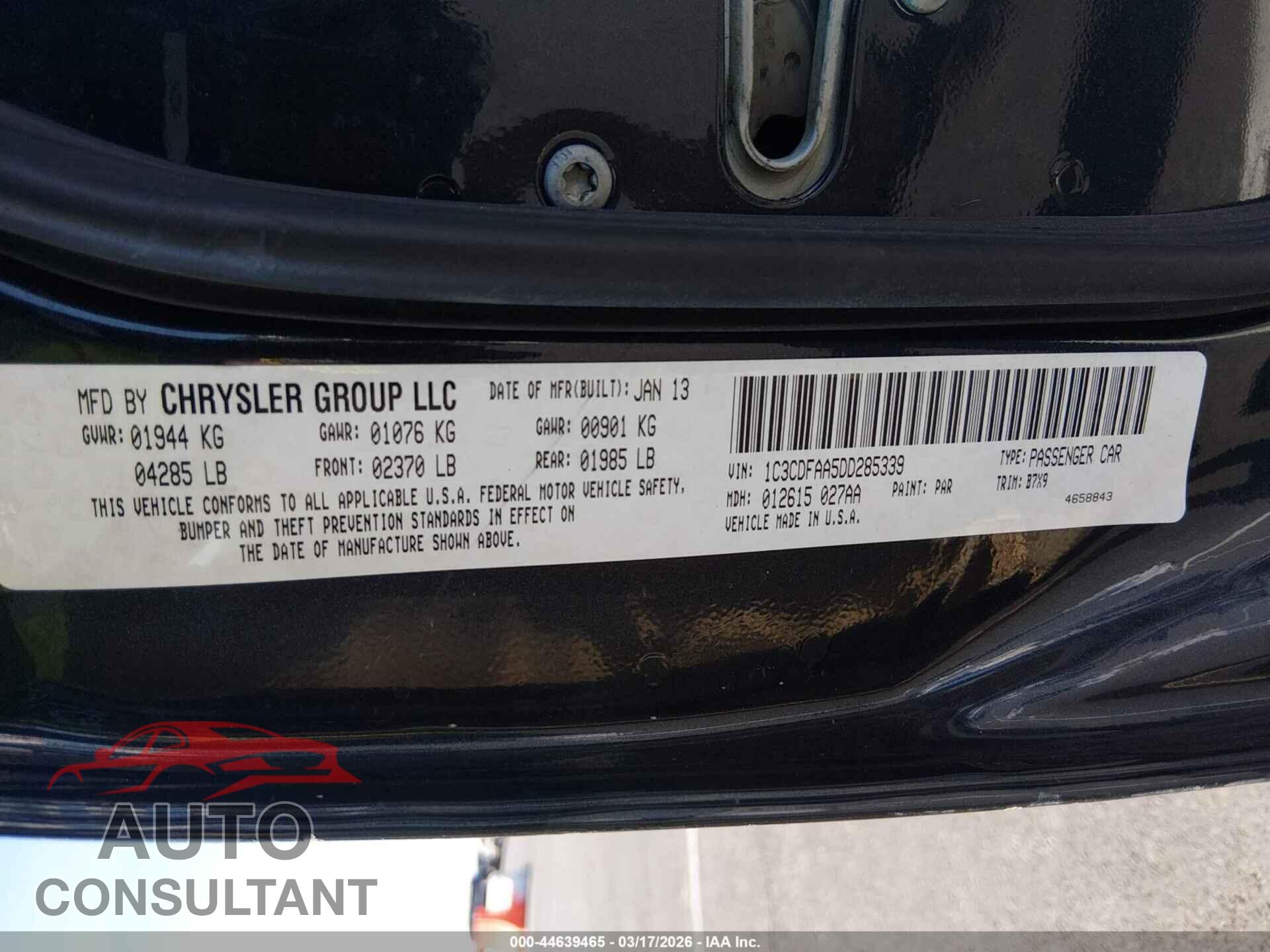 DODGE DART 2013 - 1C3CDFAA5DD285339