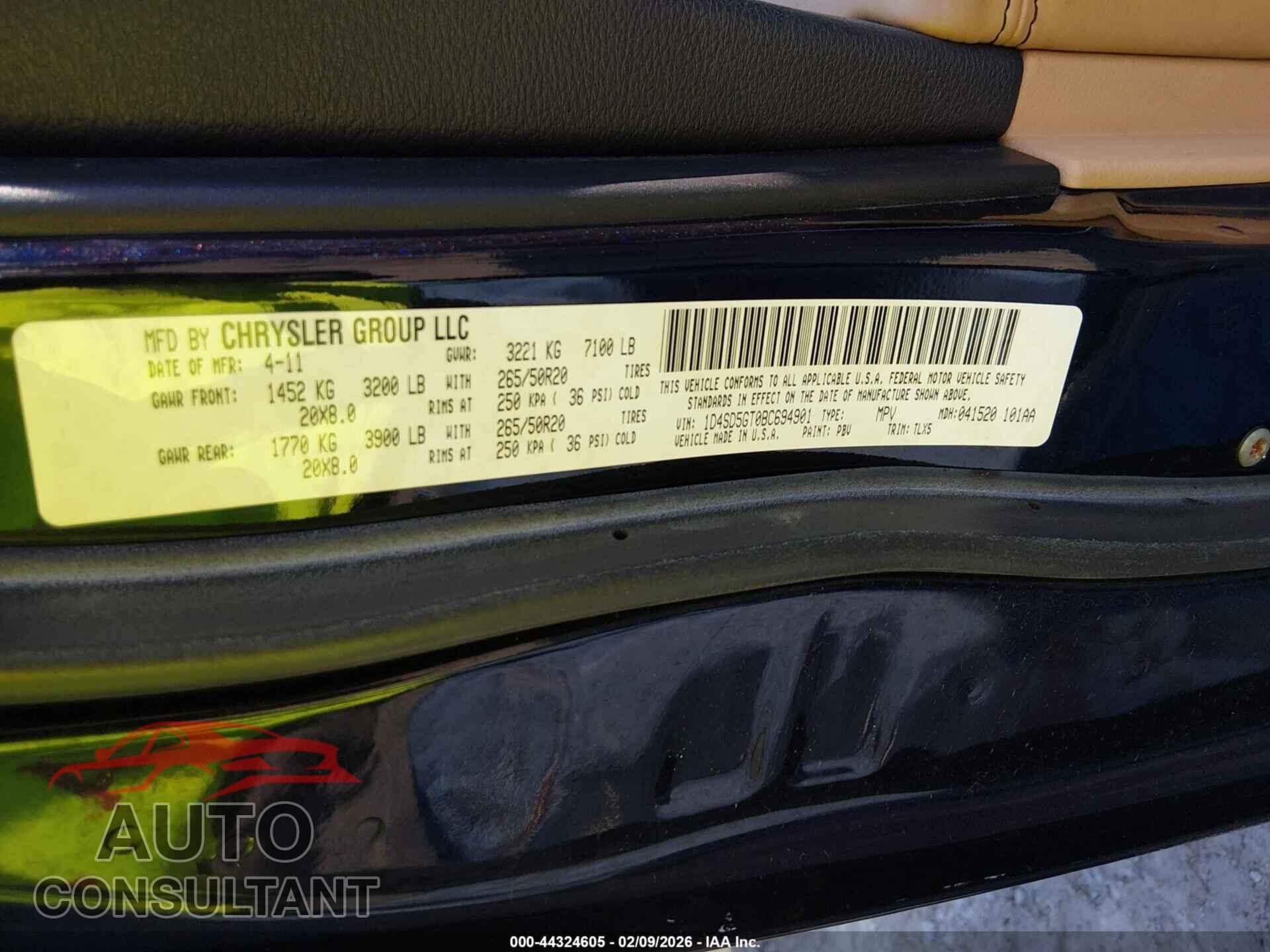 DODGE DURANGO 2011 - 1D4SD5GT0BC694901