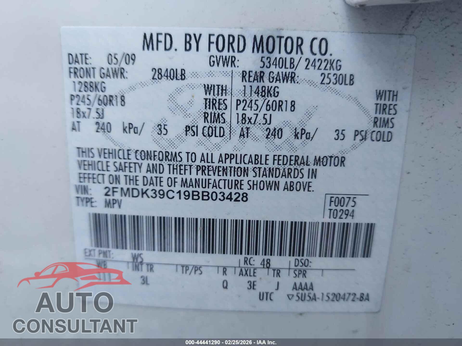 FORD EDGE 2009 - 2FMDK39C19BB03428