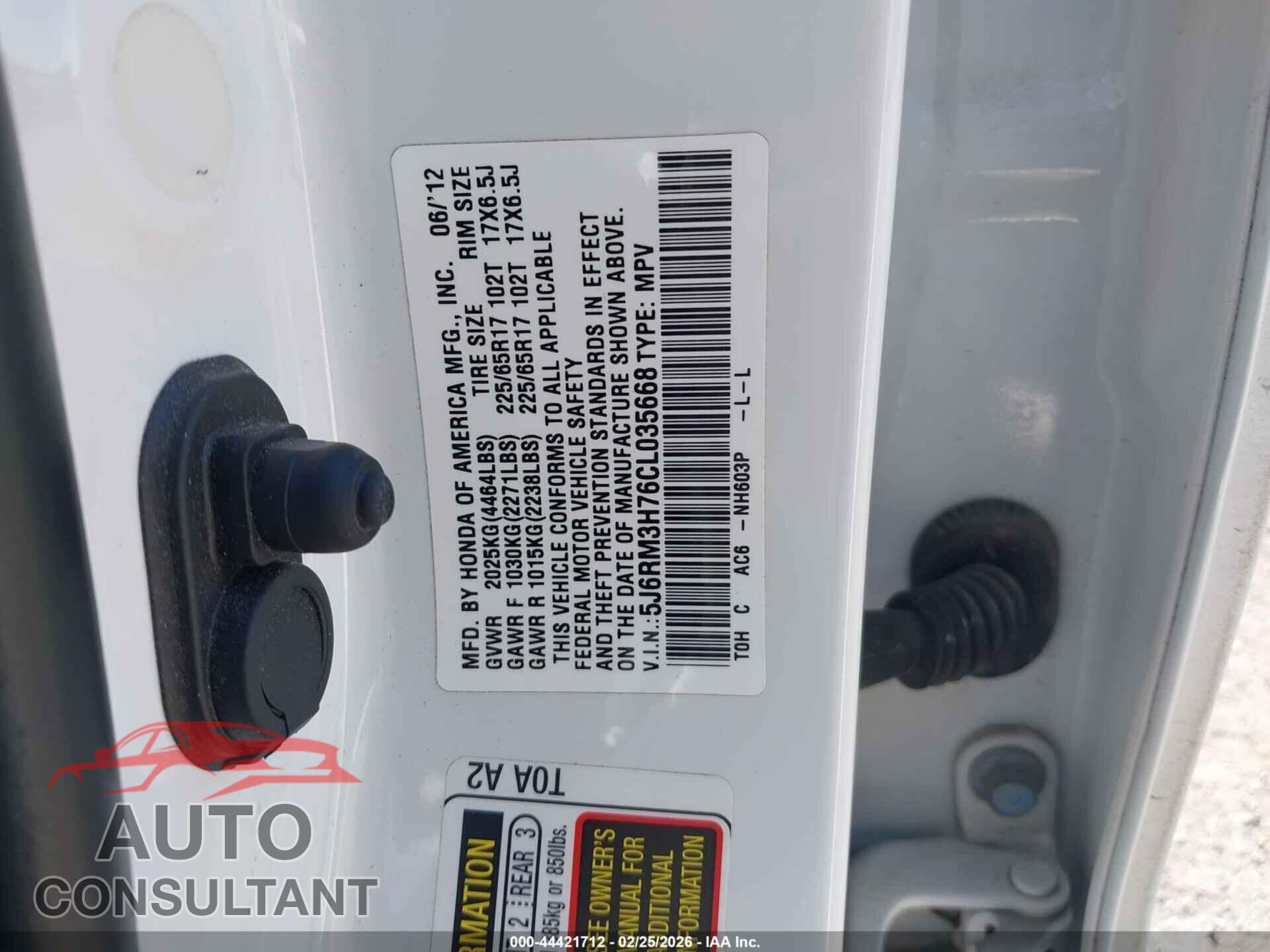 HONDA CR-V 2012 - 5J6RM3H76CL035668