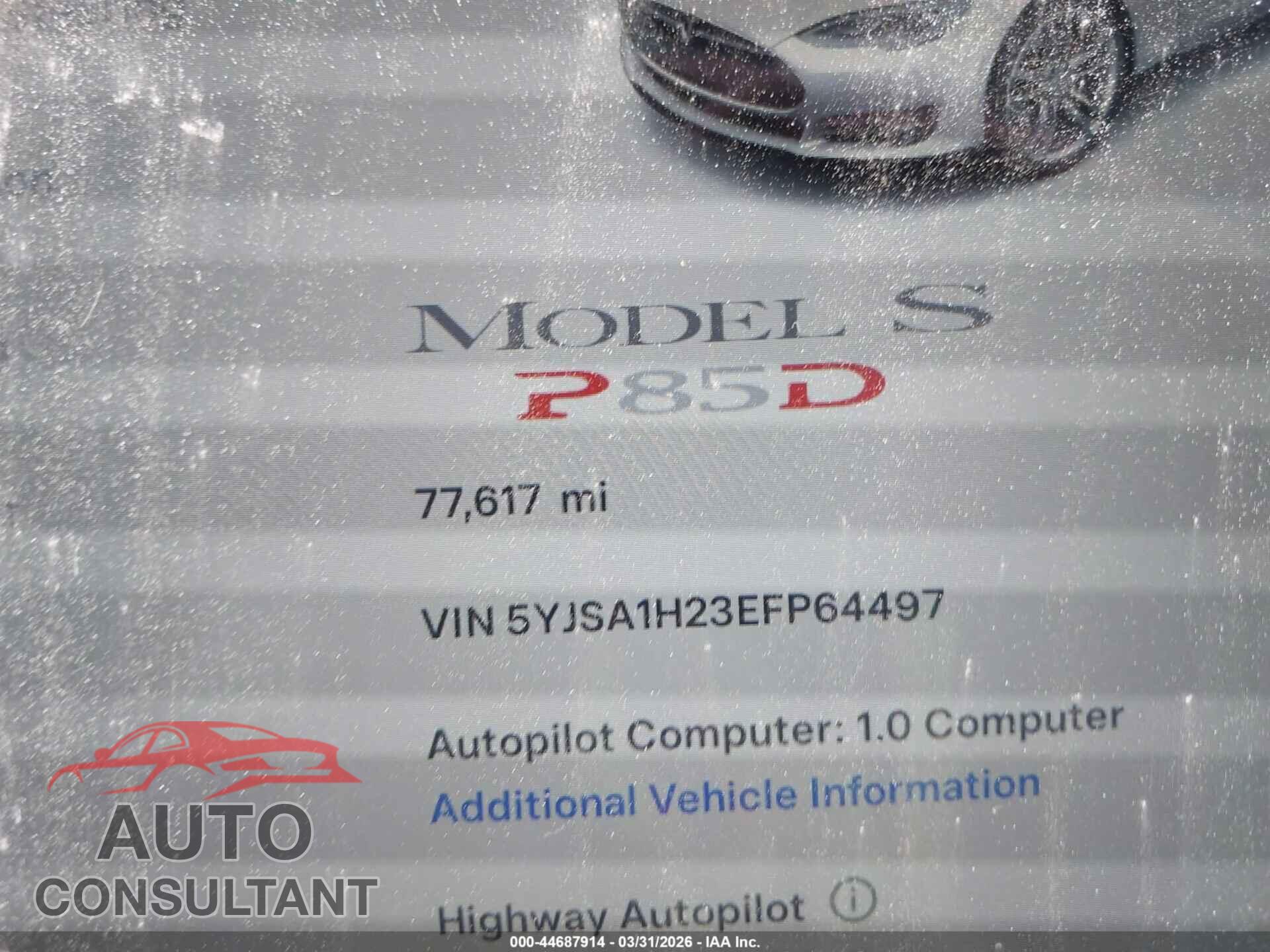 TESLA MODEL S 2014 - 5YJSA1H23EFP64497